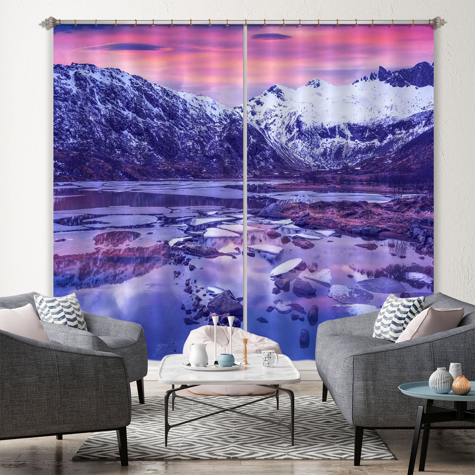 3D Purple Glacier 137 Marco Carmassi Curtain Curtains Drapes