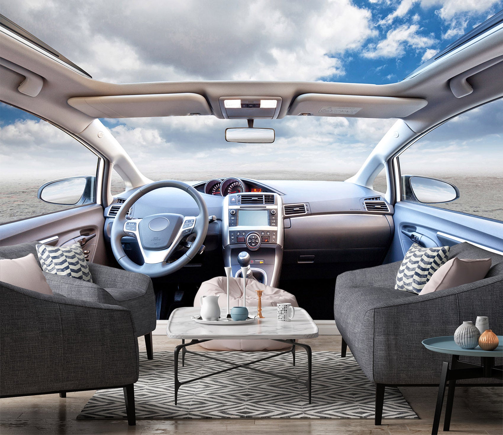 3D Beach Car Roulette 325 Vehicle Wall Murals