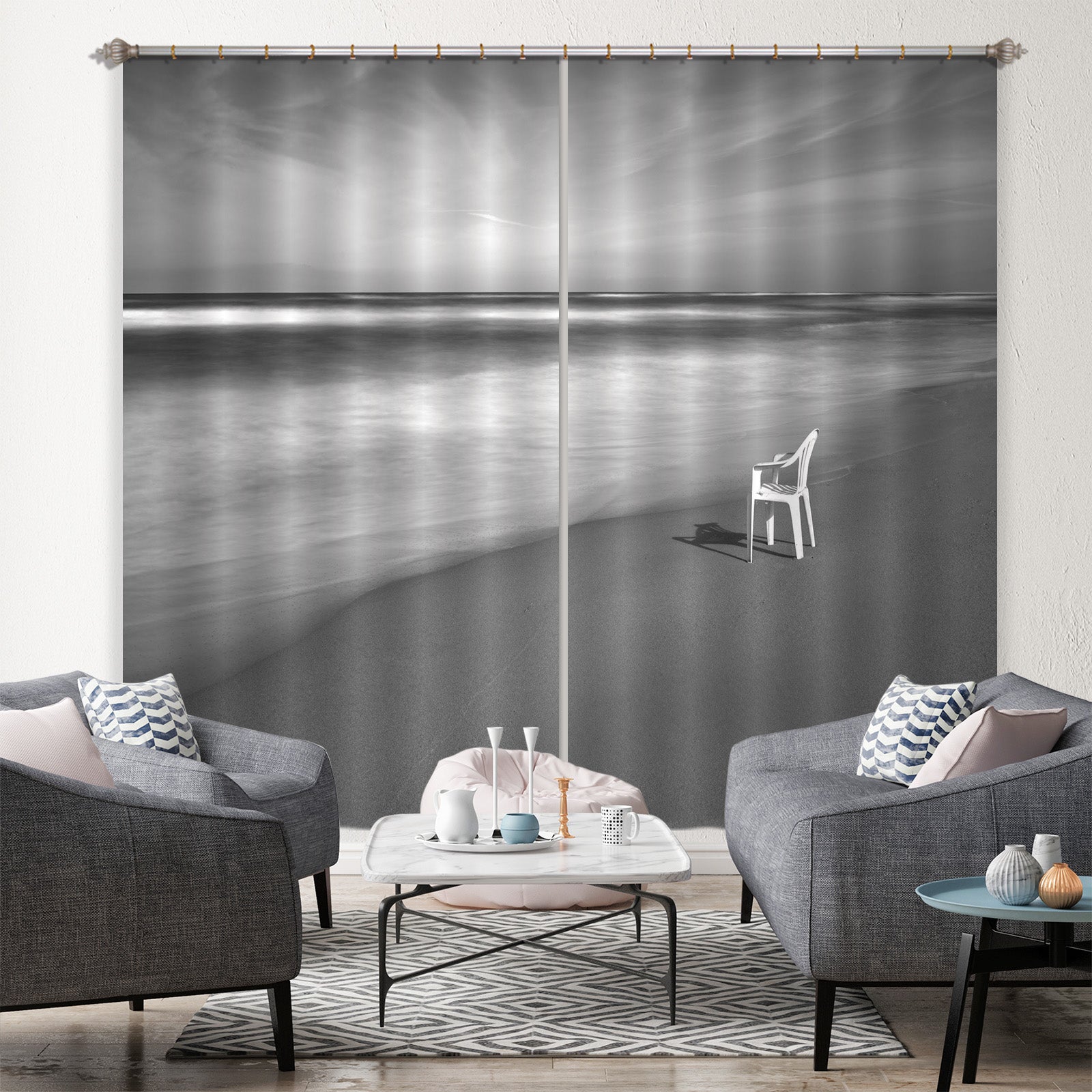 3D White Bench 083 Marco Carmassi Curtain Curtains Drapes