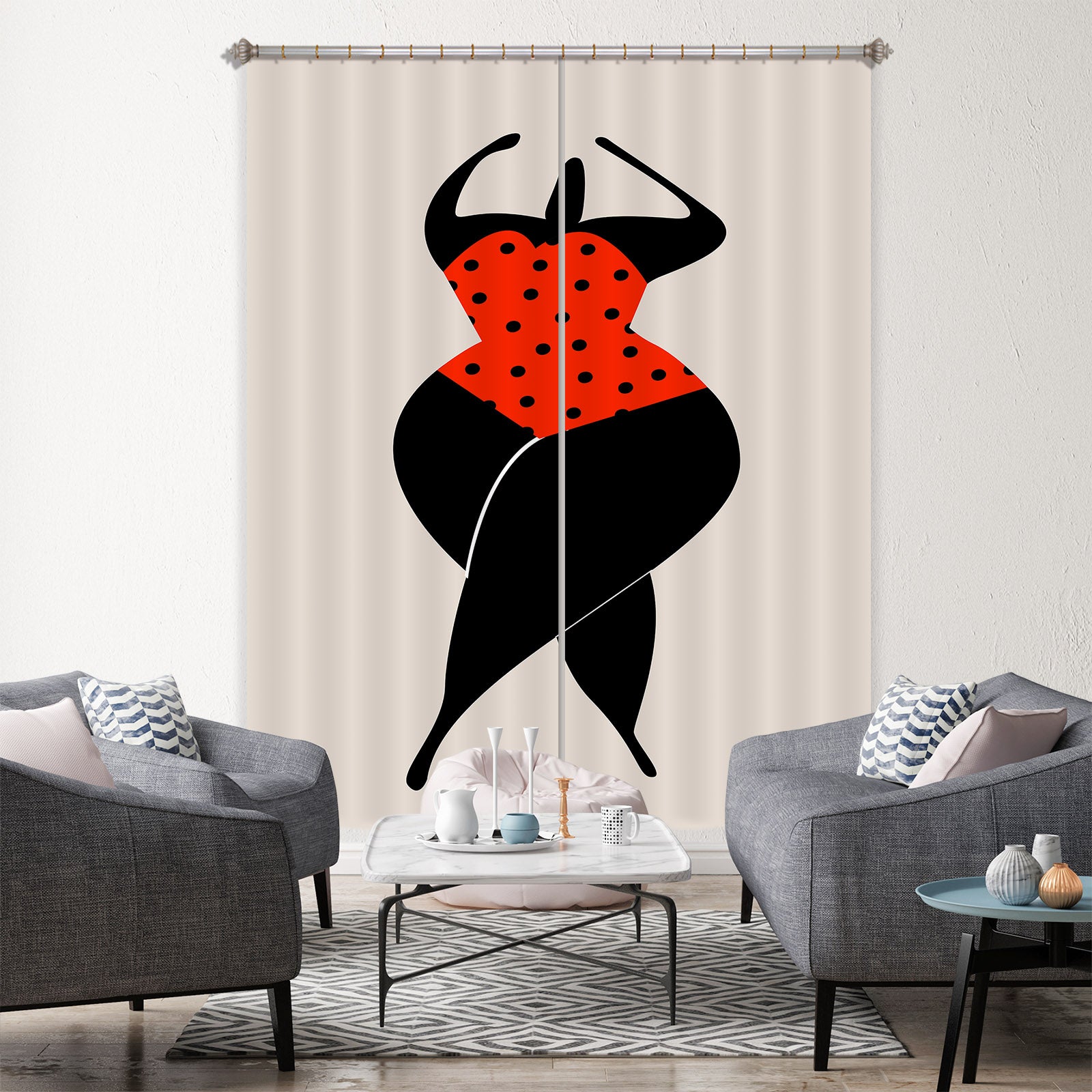 3D Red Dancing 1032 Boris Draschoff Curtain Curtains Drapes