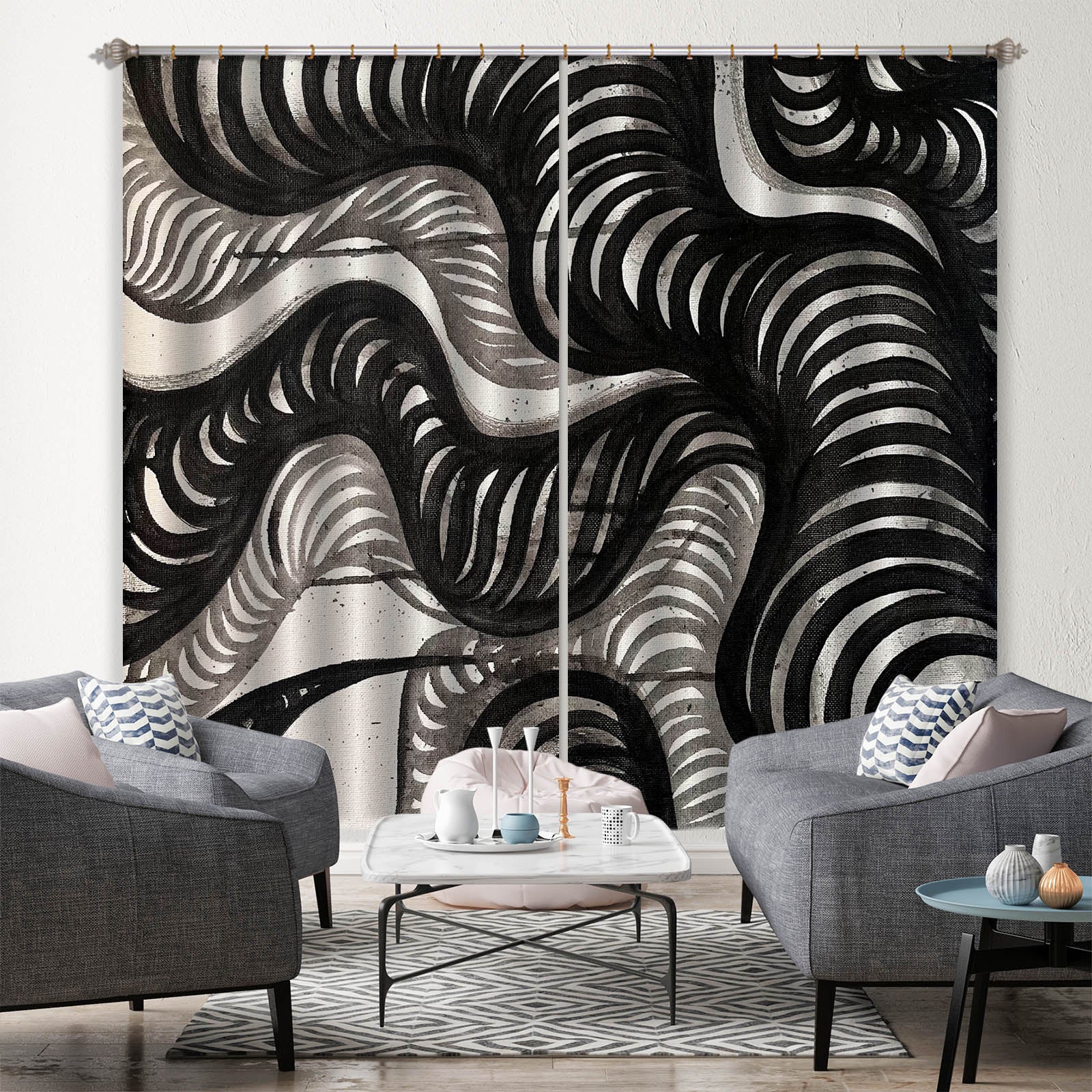 3D Black Circle 391 Jacqueline Reynoso Curtain Curtains Drapes