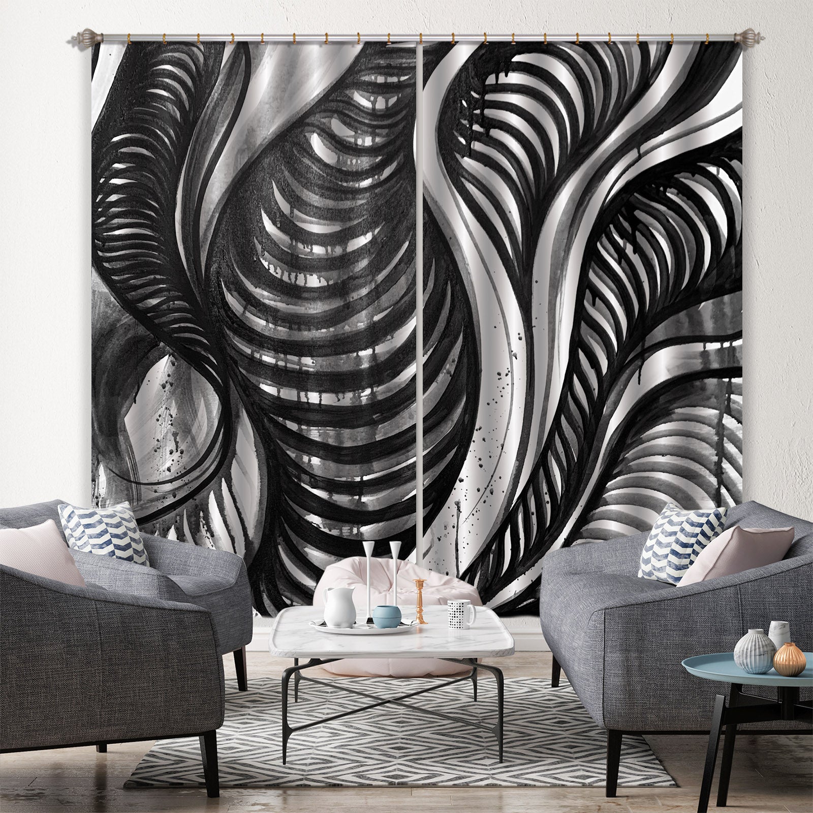 3D Line Drawing 384 Jacqueline Reynoso Curtain Curtains Drapes