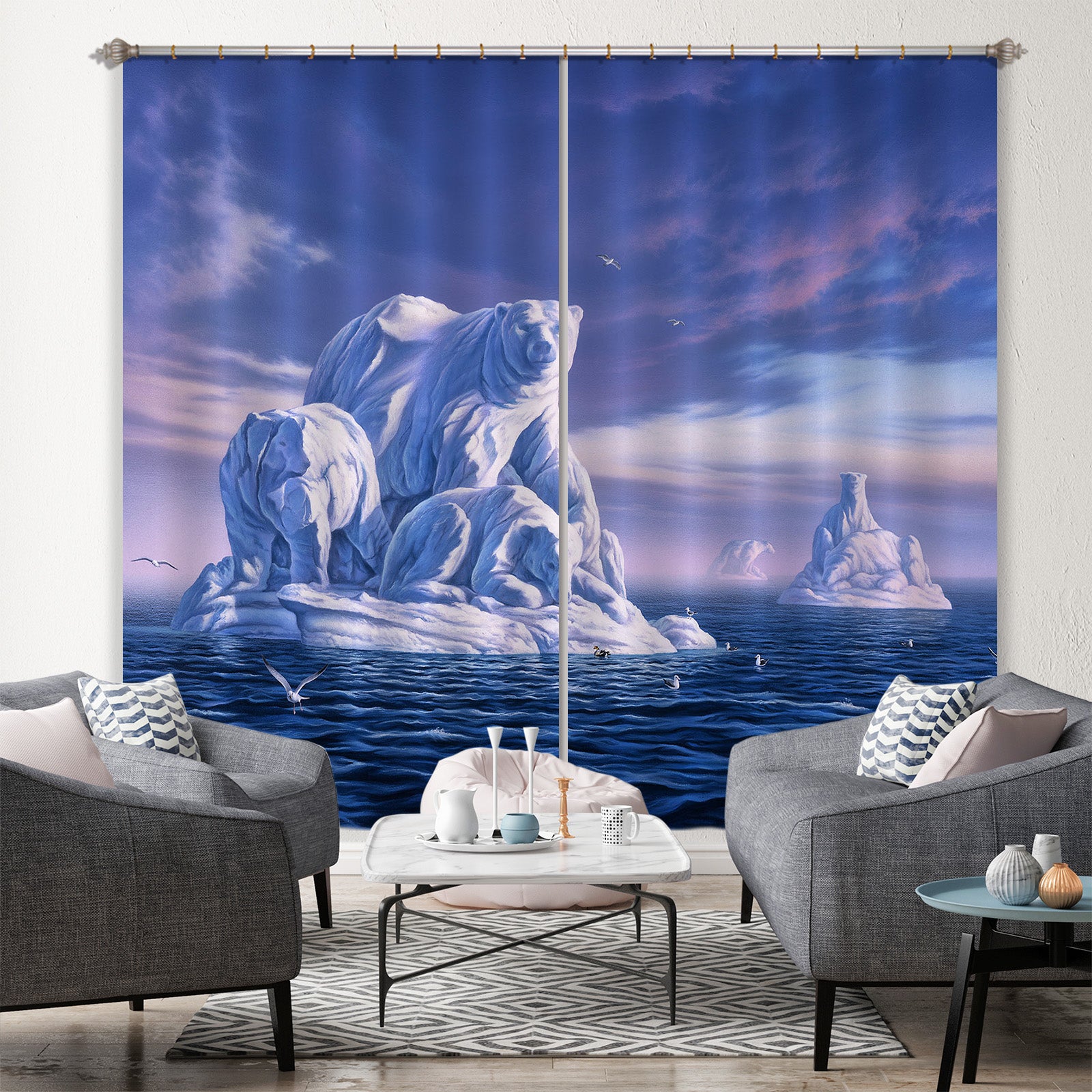 3D Polar Bear 068 Jerry LoFaro Curtain Curtains Drapes