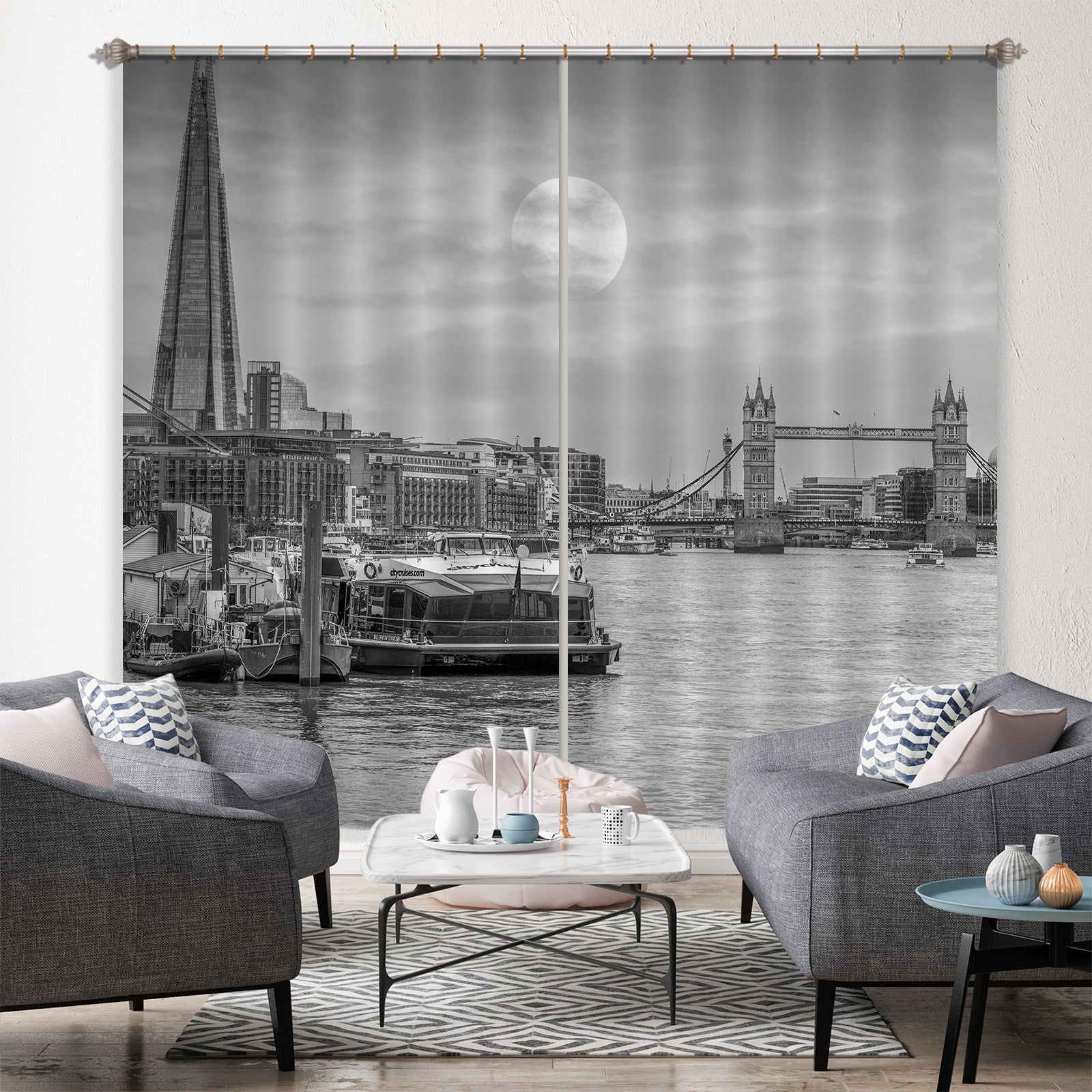 3D Bridge Building 6561 Assaf Frank Curtain Curtains Drapes