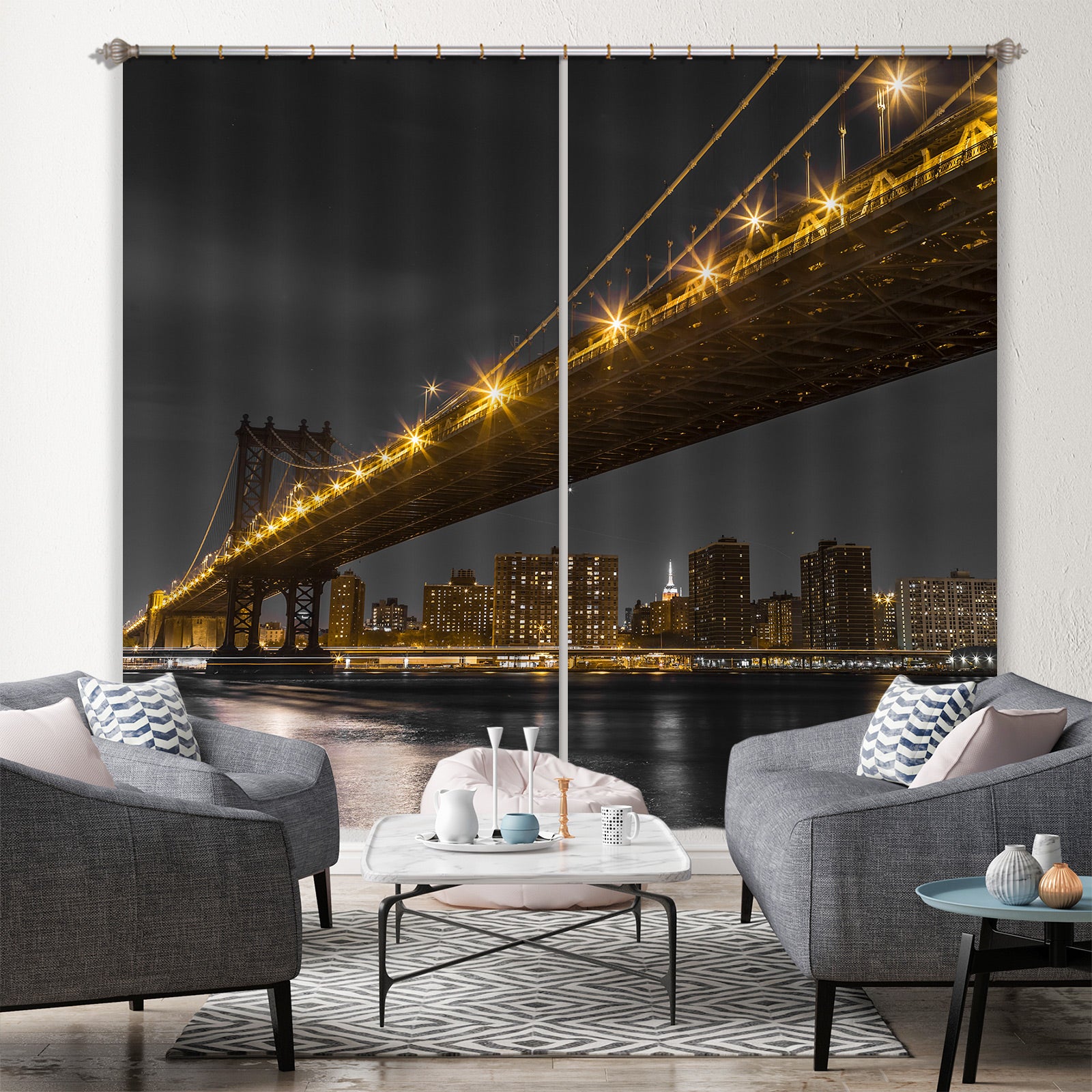 3D New York Bridge 013 Assaf Frank Curtain Curtains Drapes