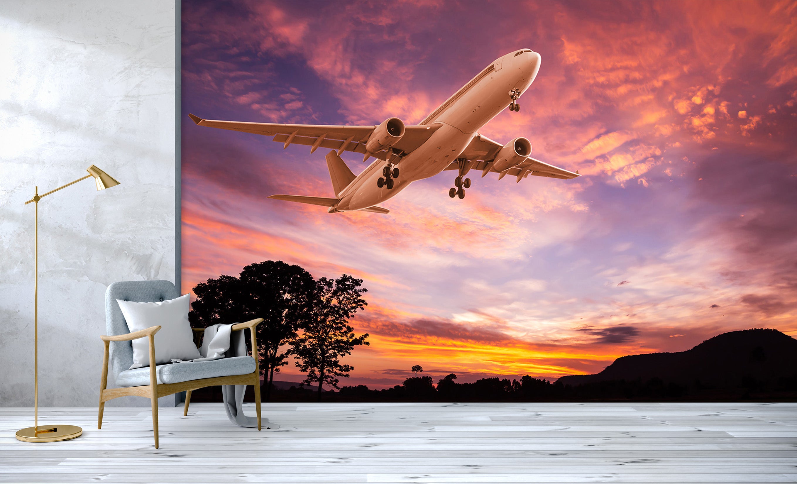3D Purple Sky Plane 271 Vehicle Wall Murals