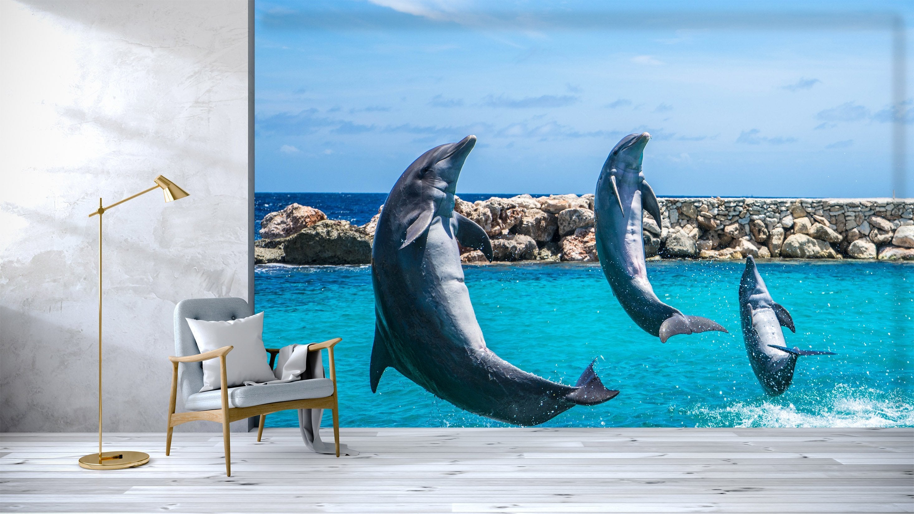 3D Dolphin Jumping 056 Wallpaper AJ Wallpaper