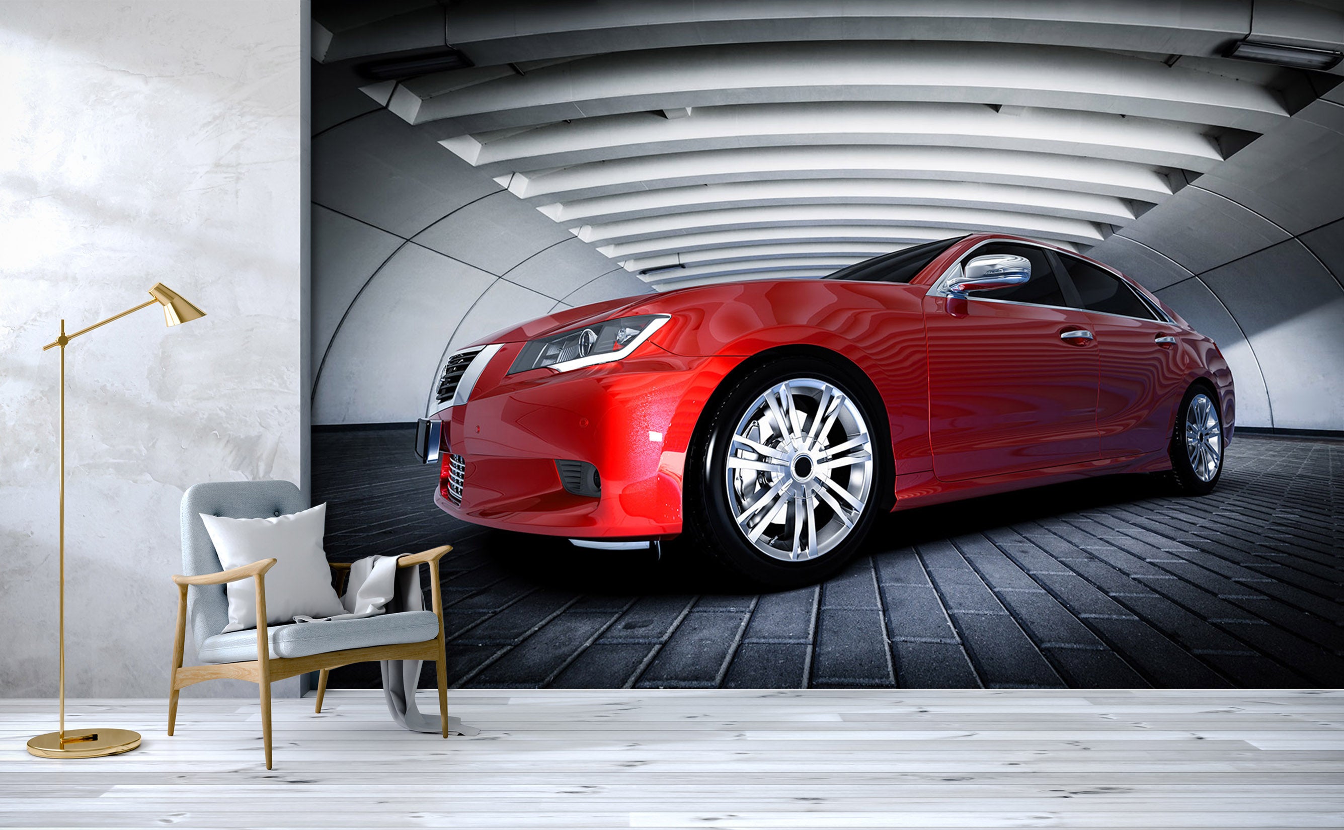 3D Advanced Red Car 337 Vehicle Wall Murals