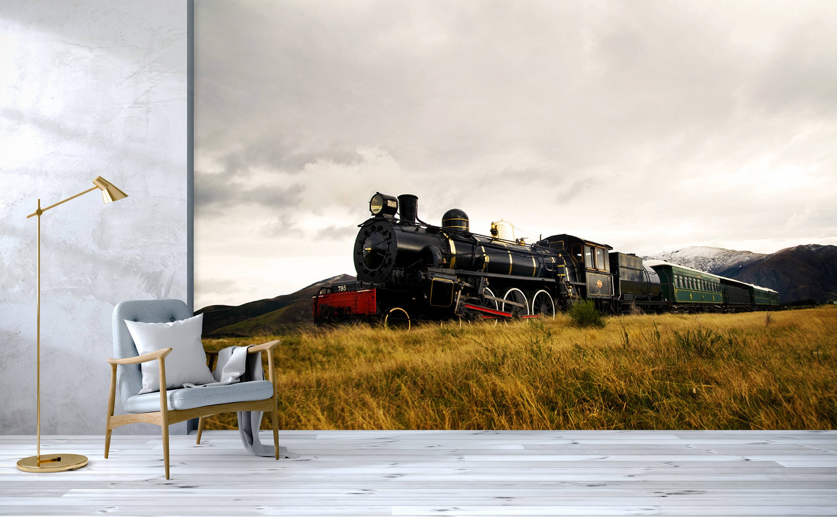 3D Train Grassland 165 Vehicle Wall Murals