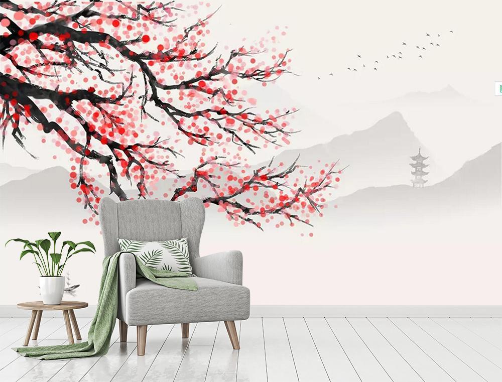 3D Plum Blossom Ink 463 Wallpaper AJ Wallpaper