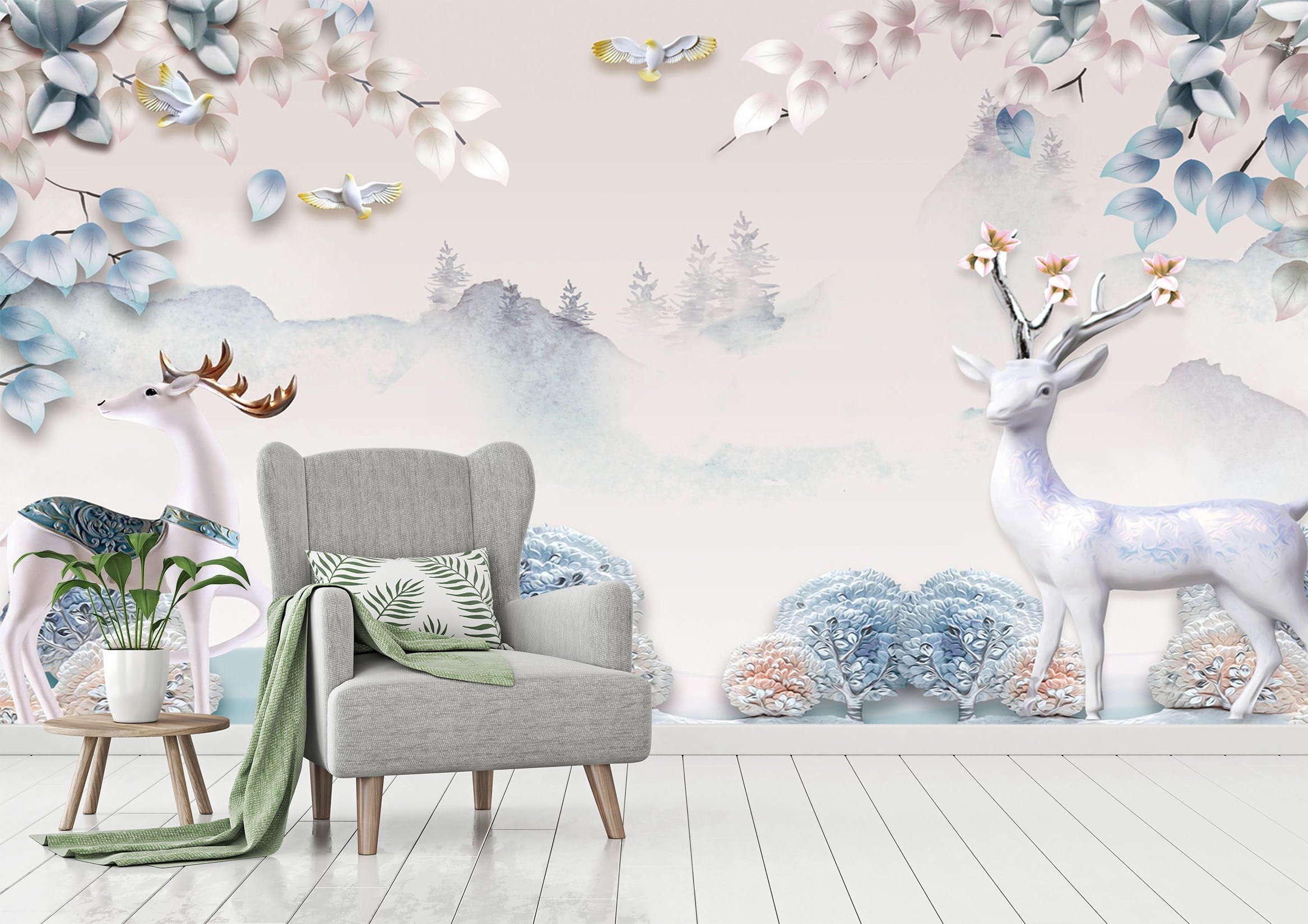 3D Elegant White Deer 469 Wallpaper AJ Wallpaper 2