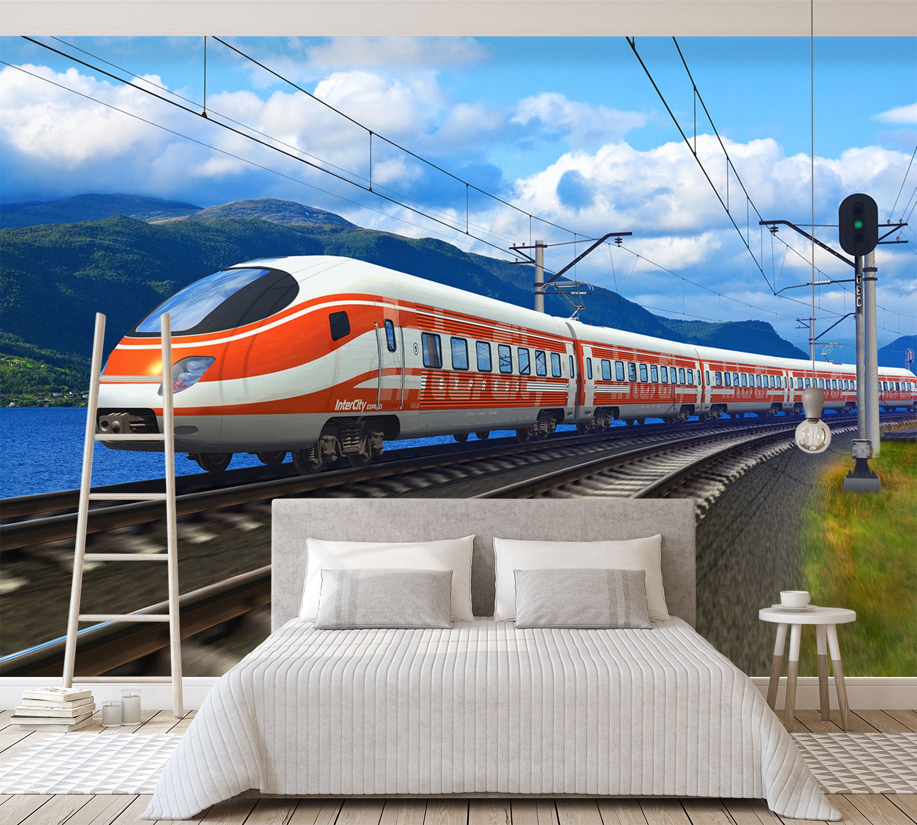 3D Red High Speed Rail 148 Vehicle Wall Murals