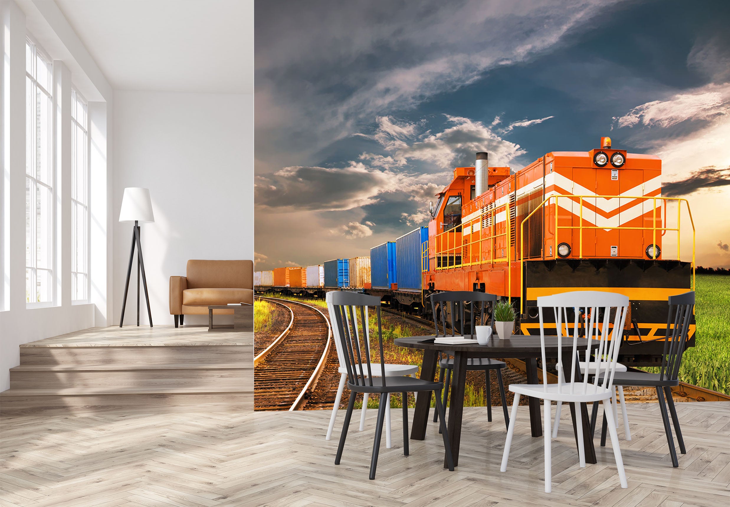 3D Orange Train 155 Vehicle Wall Murals