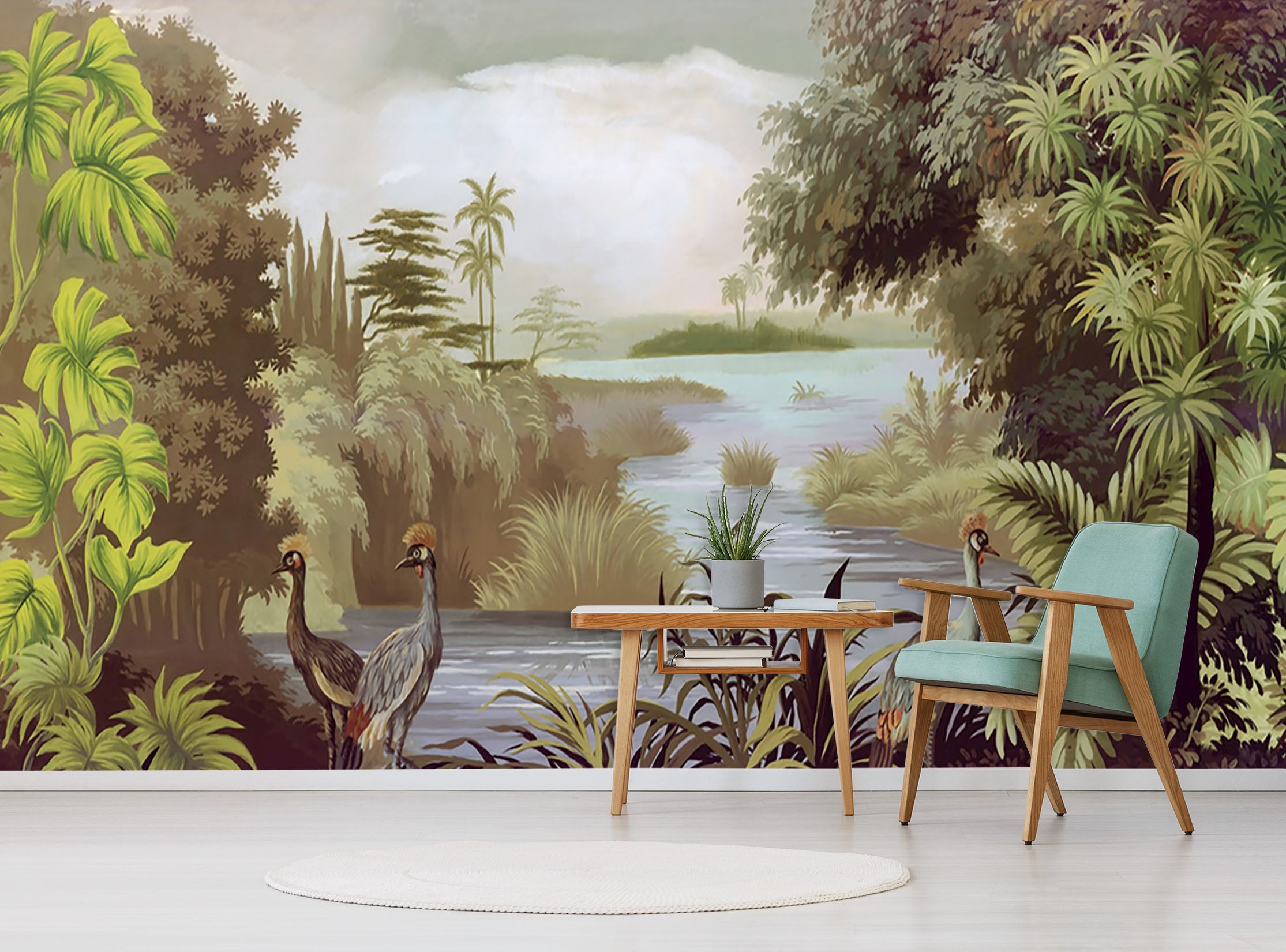 3D Peacock River Forest 1504 Wall Murals