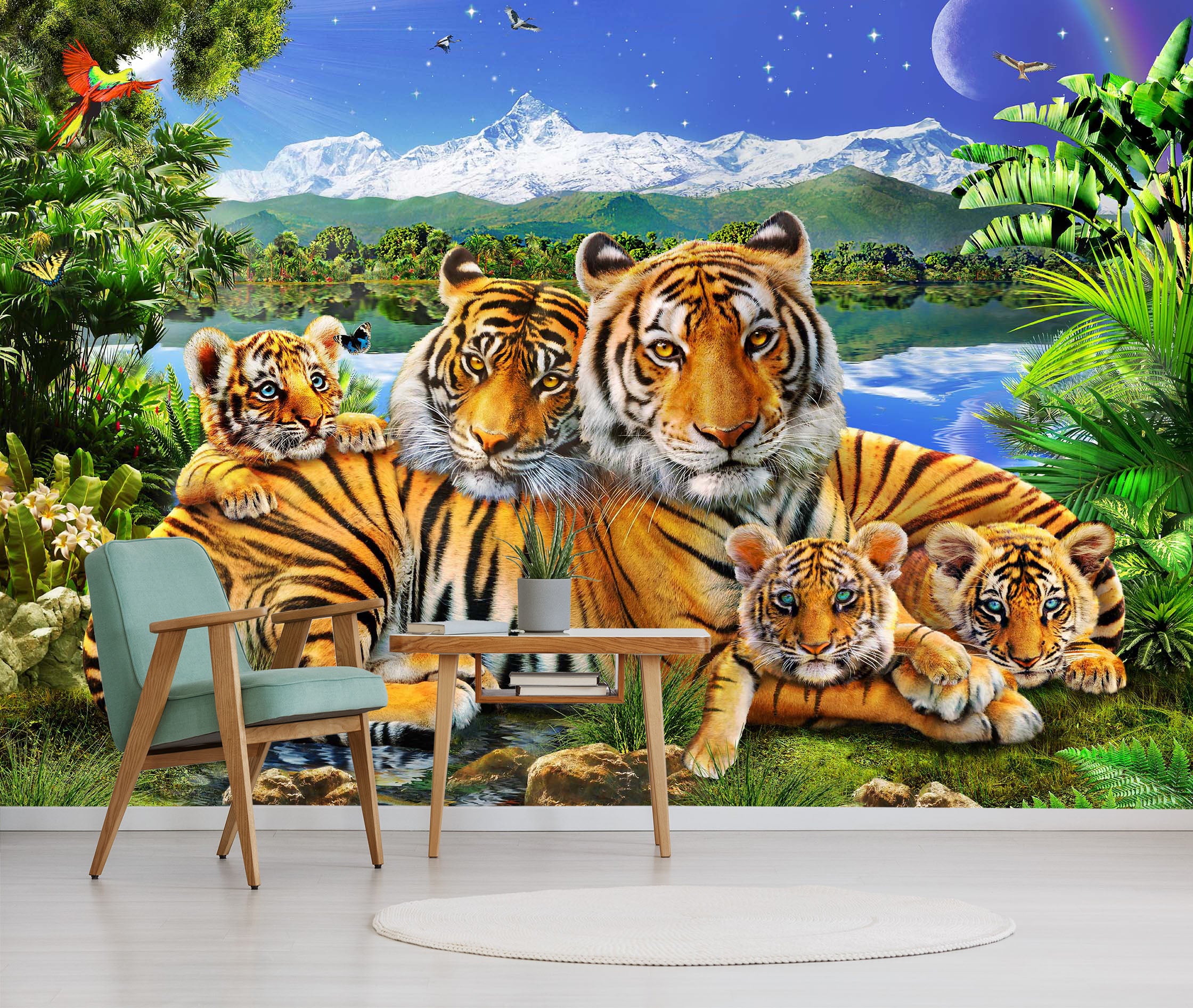3D Loving Tigers 1417 Adrian Chesterman Wall Mural Wall Murals