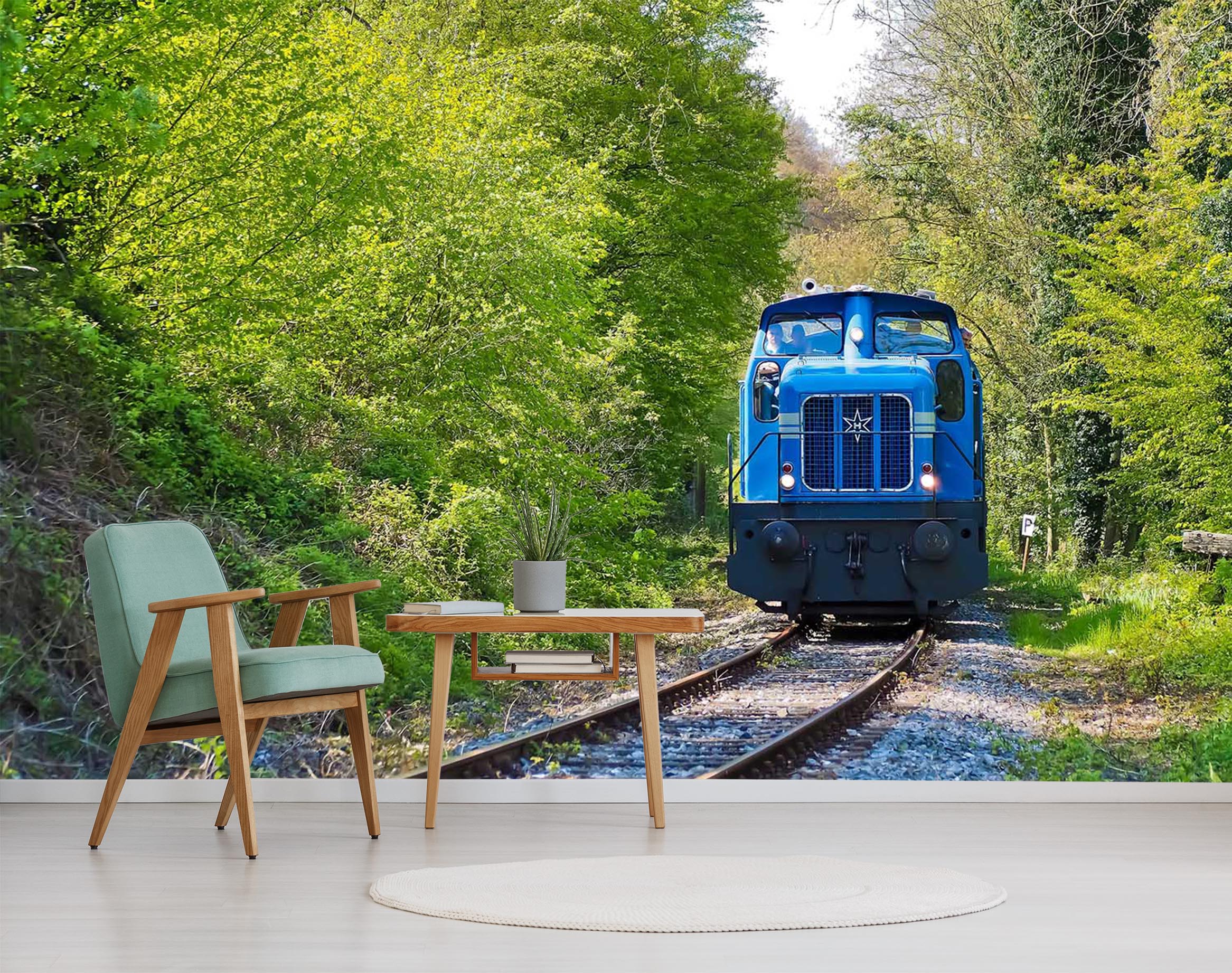 3D Plant Blue Train 065 Vehicle Wall Murals