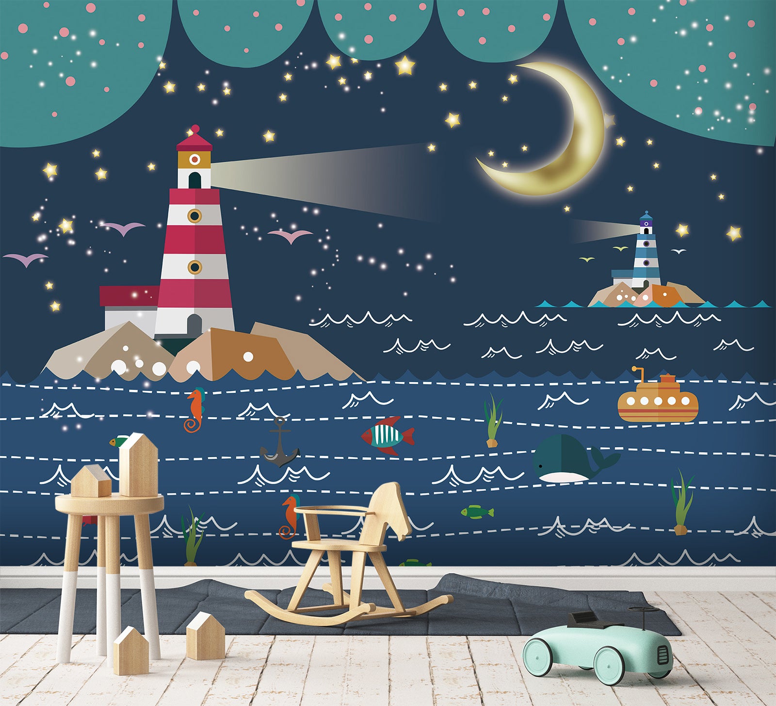 3D Moon Lighthouse 1720 Wall Murals