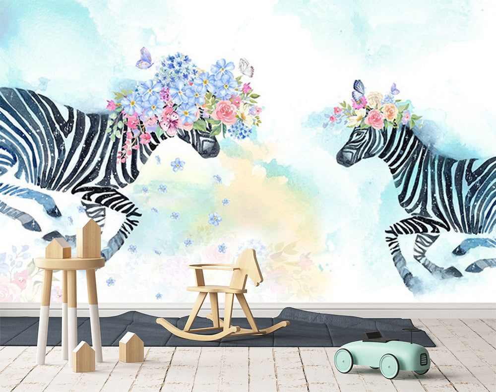 3D Zebra Flower Rose WC554 Wall Murals