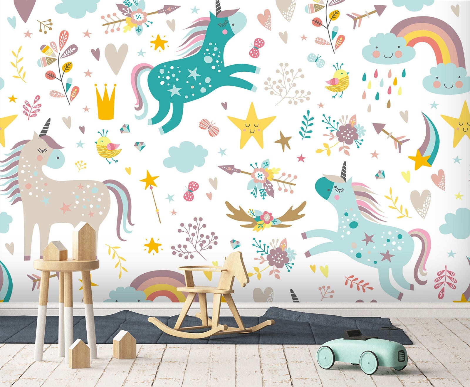 3D Rainbow Unicorn 043 Wall Murals Wallpaper AJ Wallpaper 2