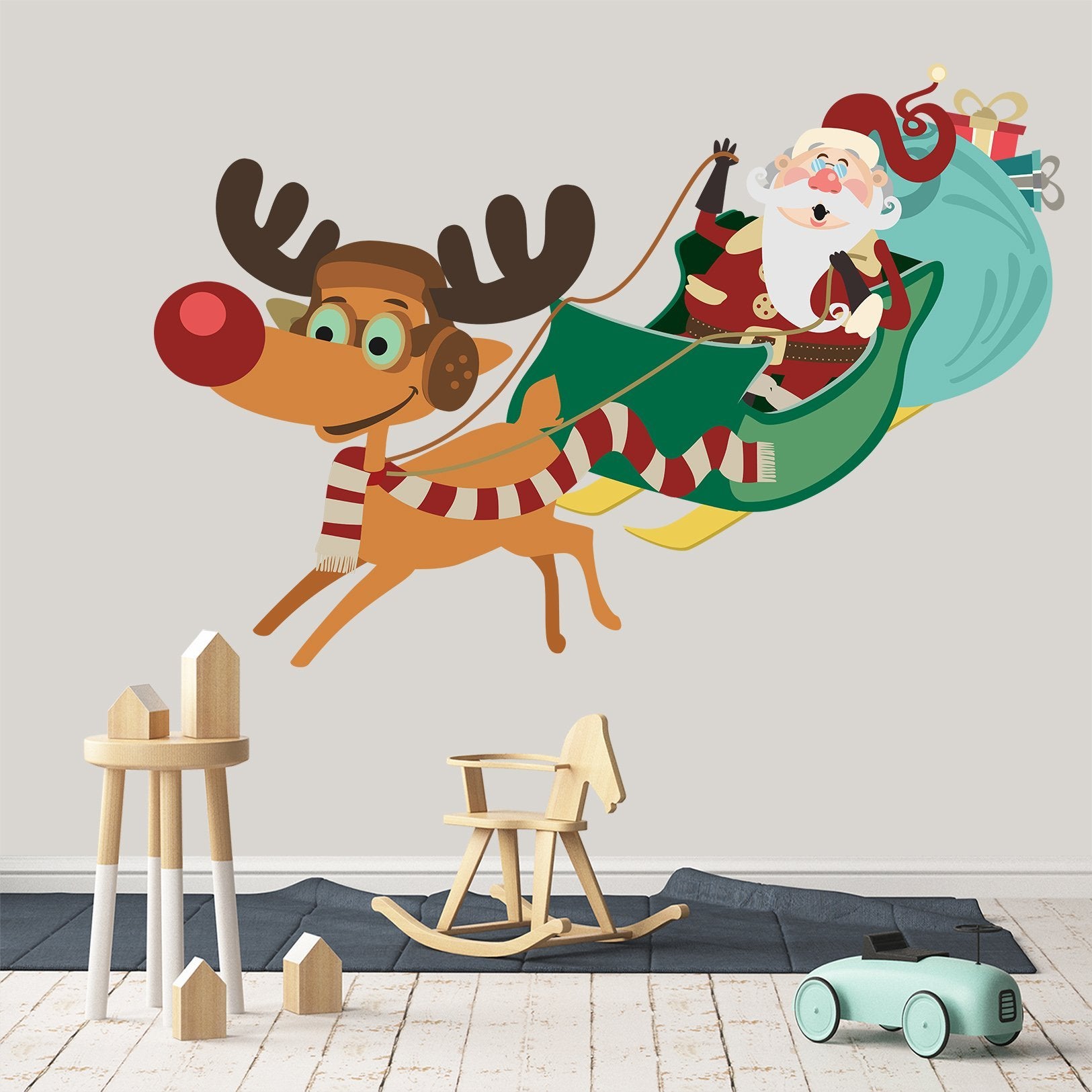 3D Running Deer Sled 21 Wall Stickers Wallpaper AJ Wallpaper