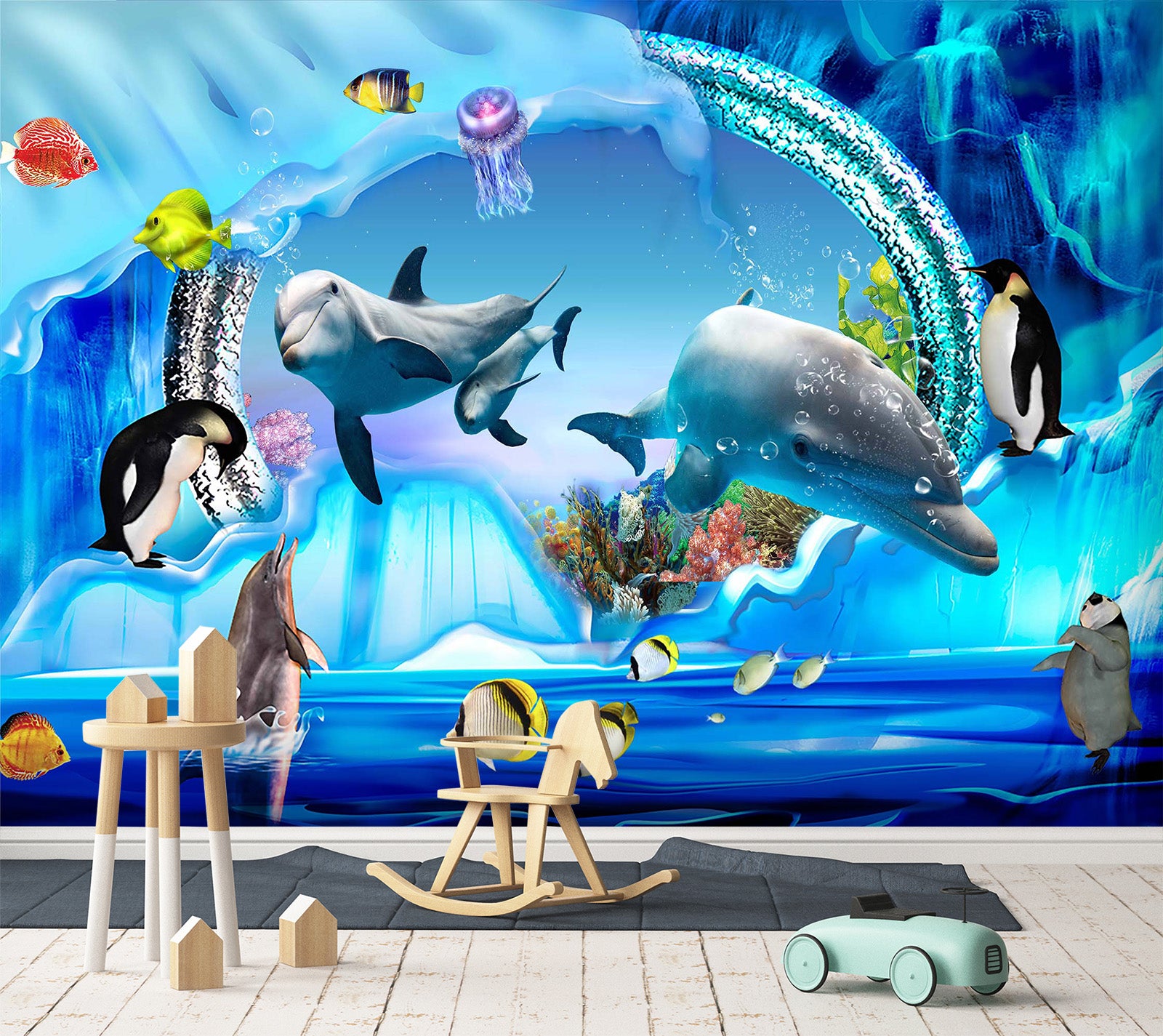 3D Happy Dolphin 1715 Wall Murals