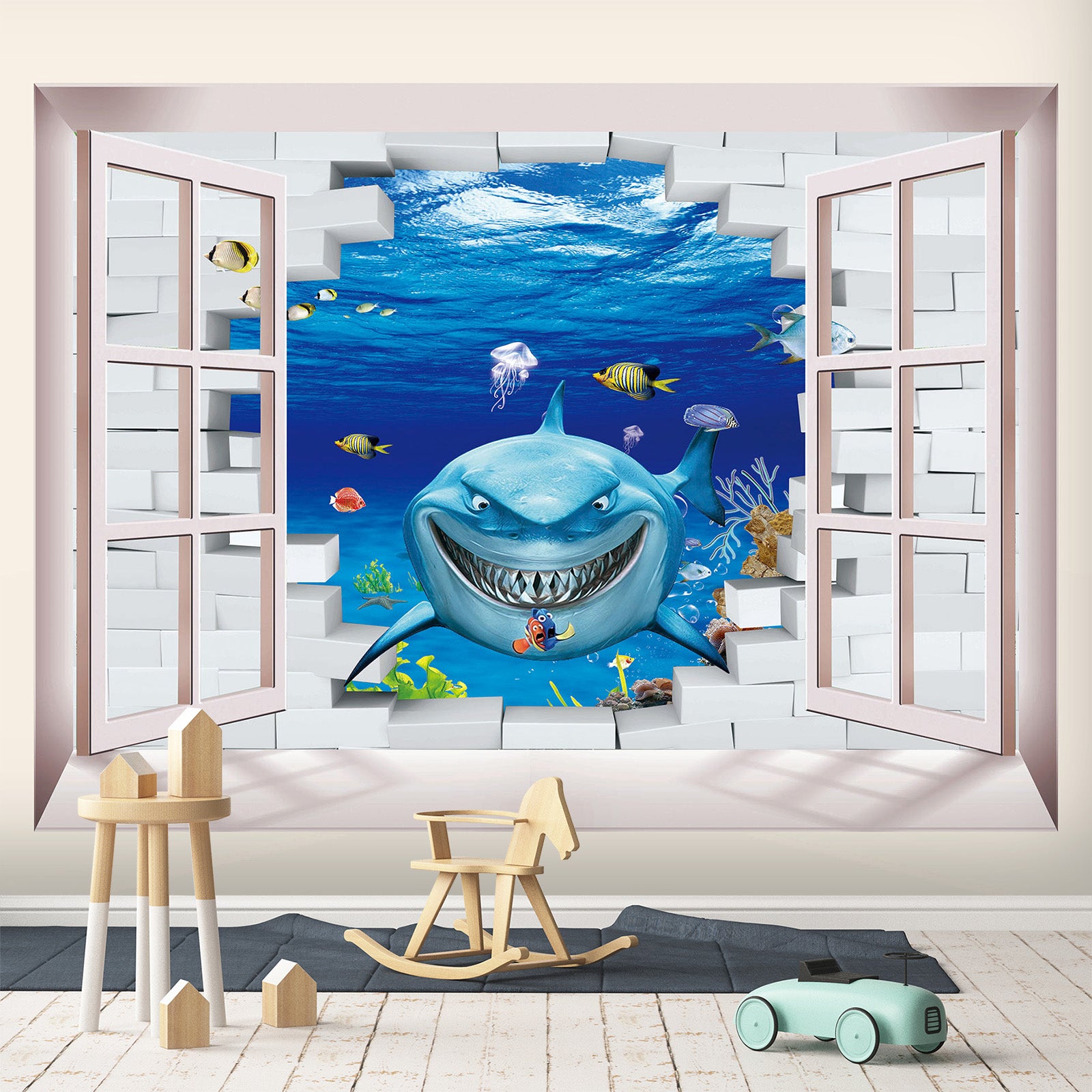 3D Evil Shark 1716 Wall Murals
