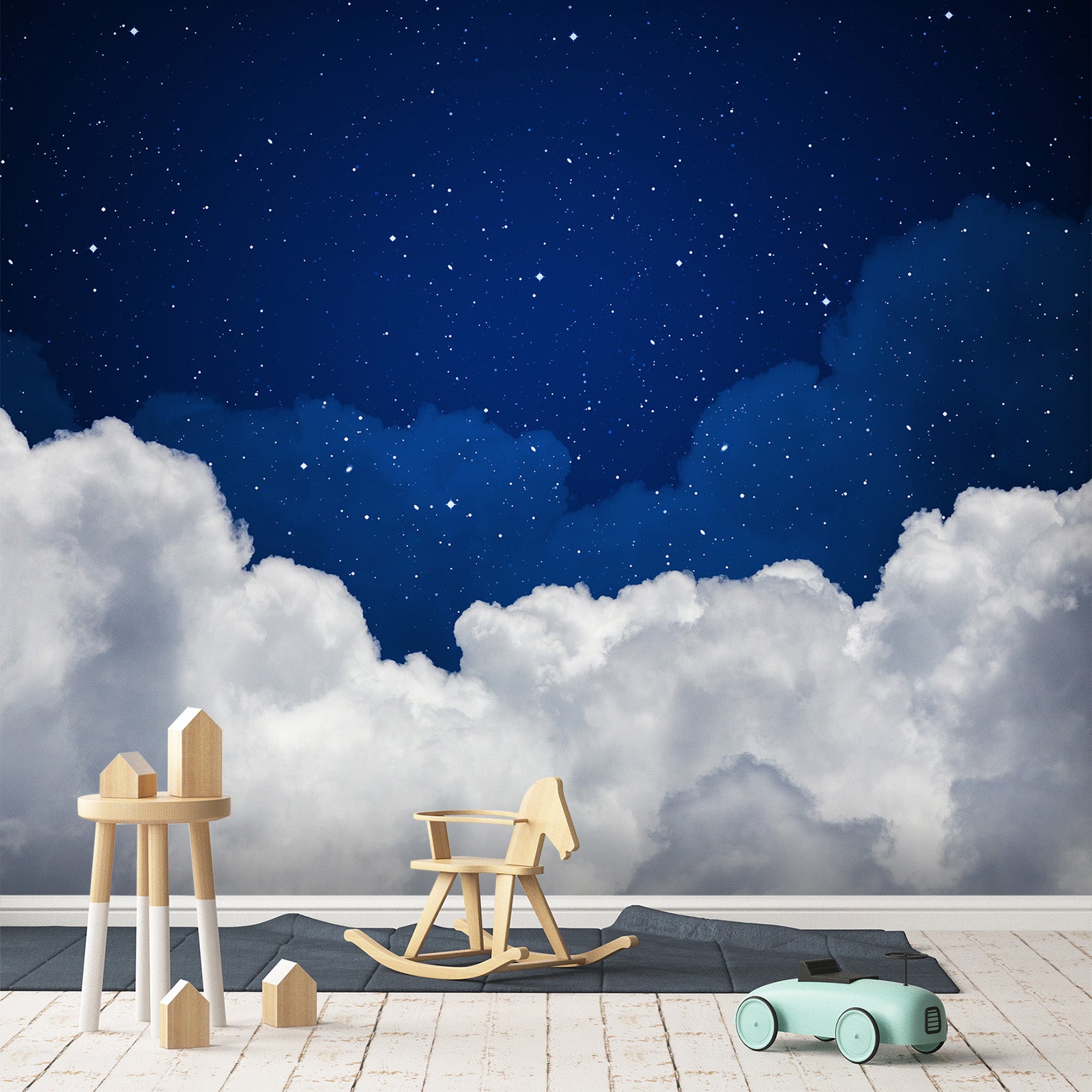 3D White Clouds Night Sky 002 Wall Murals