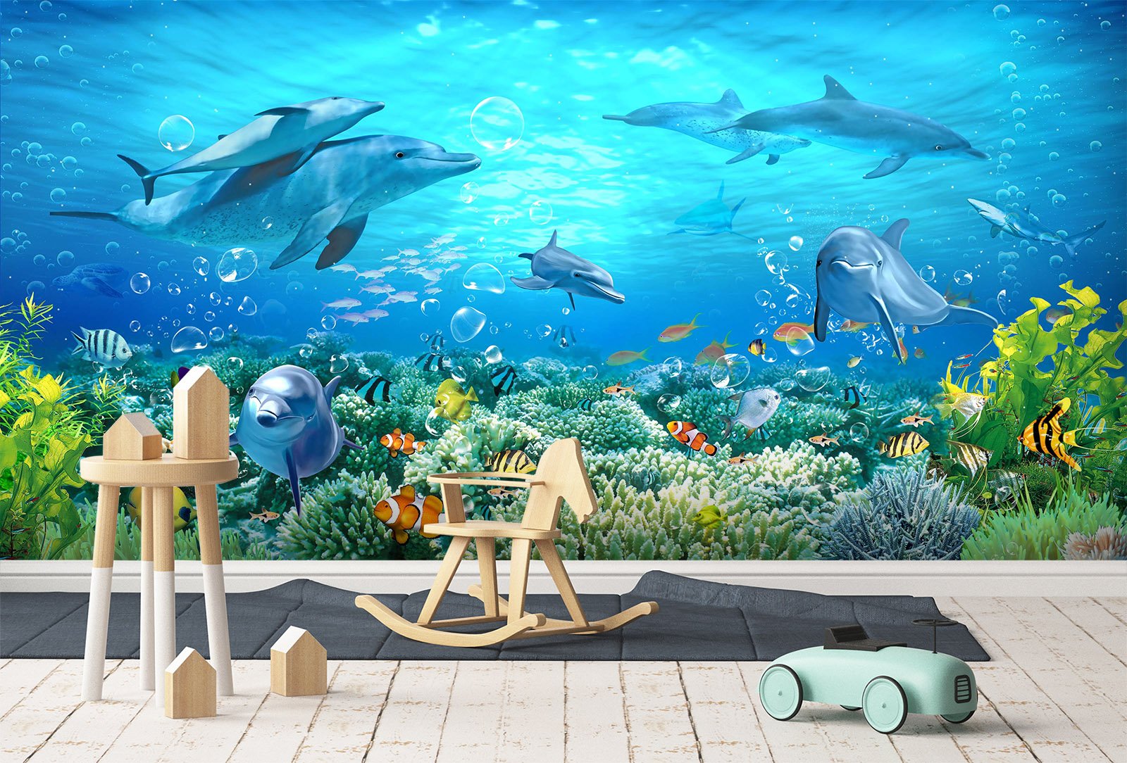 3D Aquarium Dolphin 013 Wall Murals Wallpaper AJ Wallpaper 2