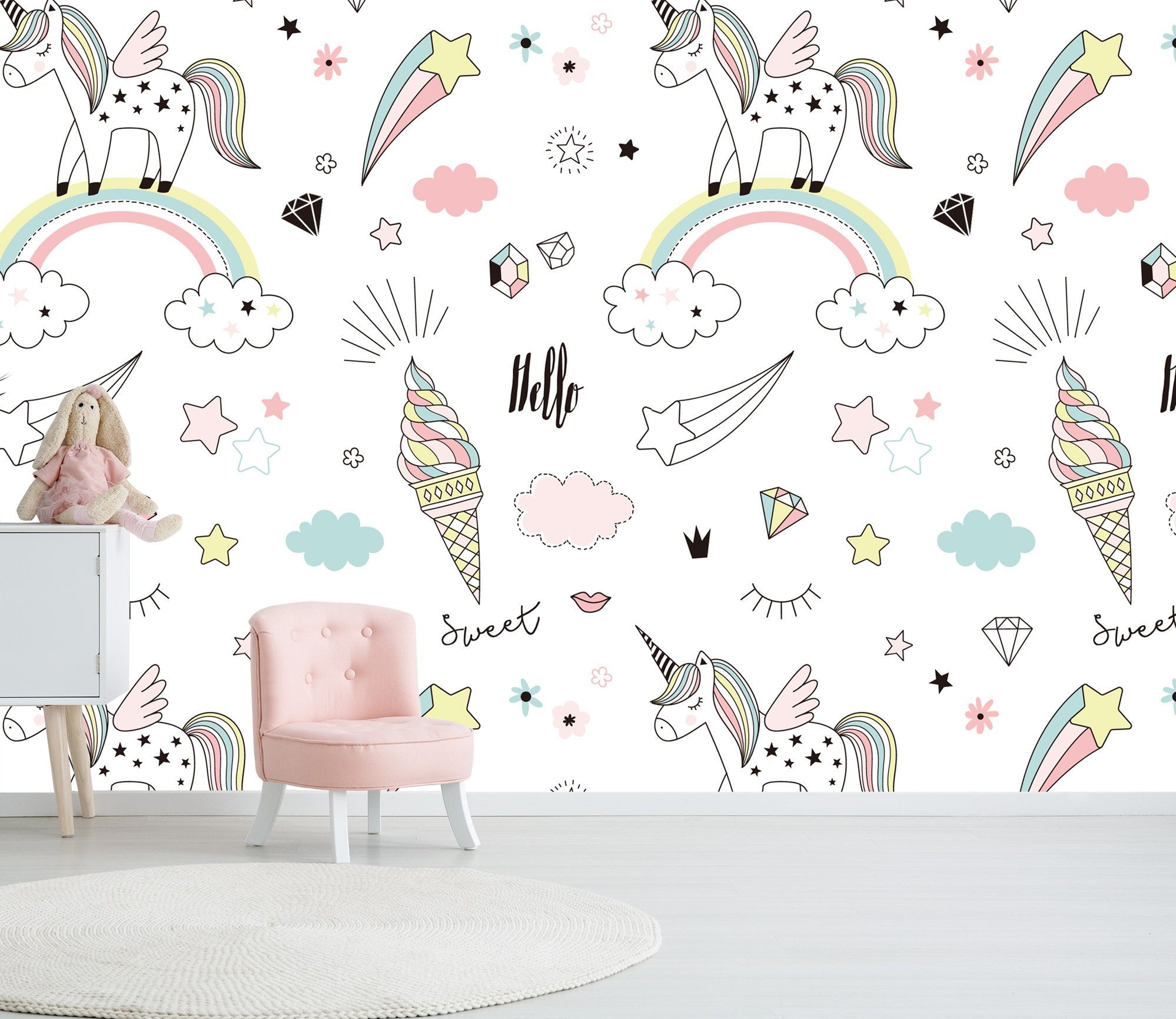 3D Rainbow Unicorn 066 Wallpaper AJ Wallpaper