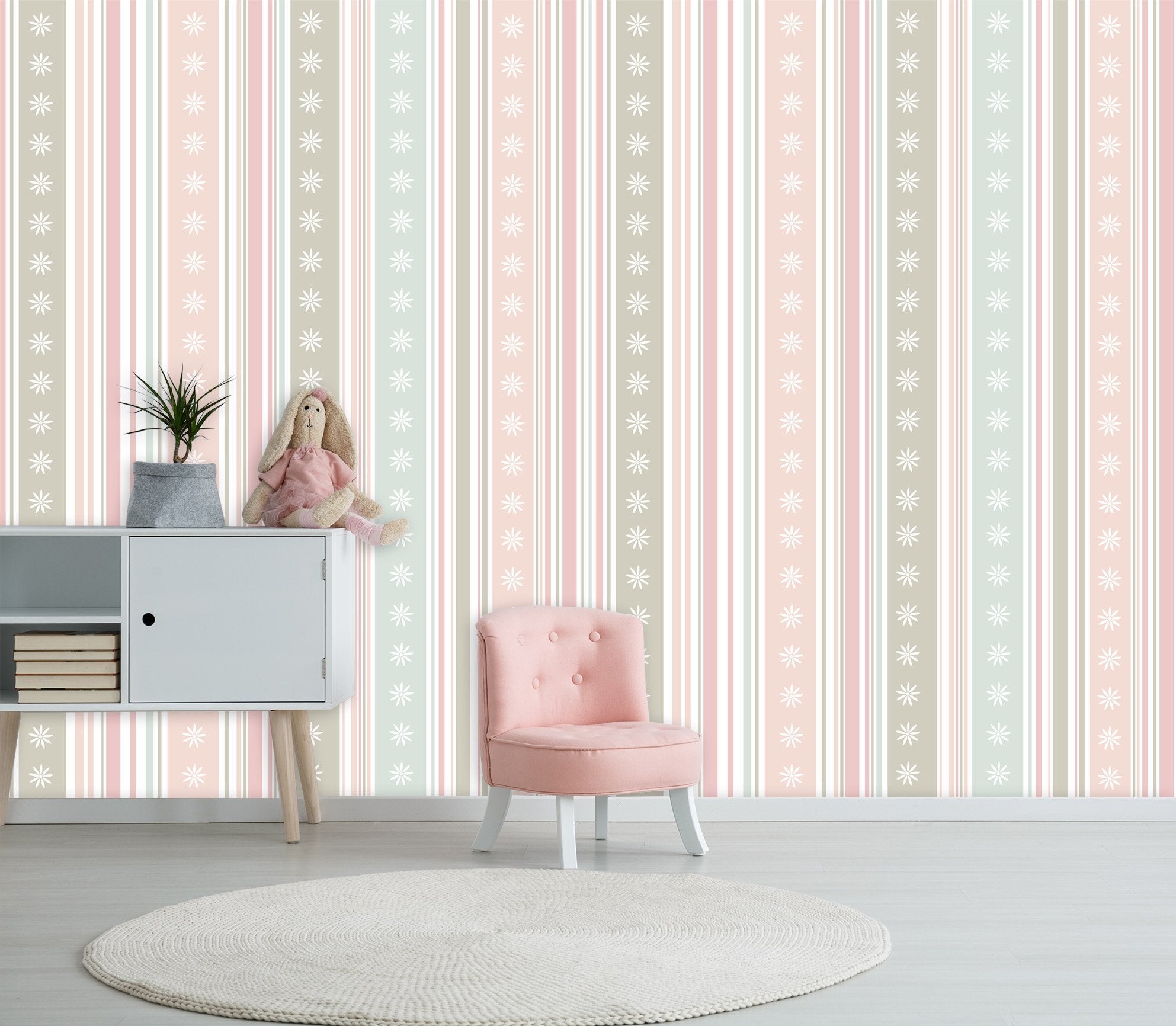 3D Flowers And Vertical Stripes 007 Wallpaper AJ Wallpaper