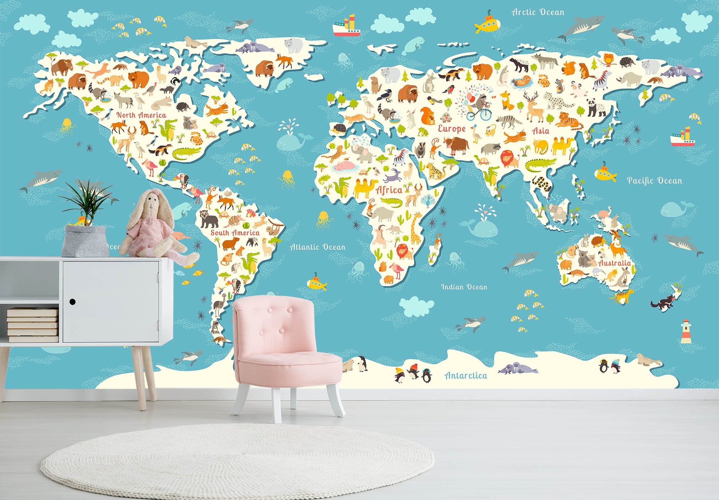 3D Animal World Map 035 Wall Murals Wallpaper AJ Wallpaper 2