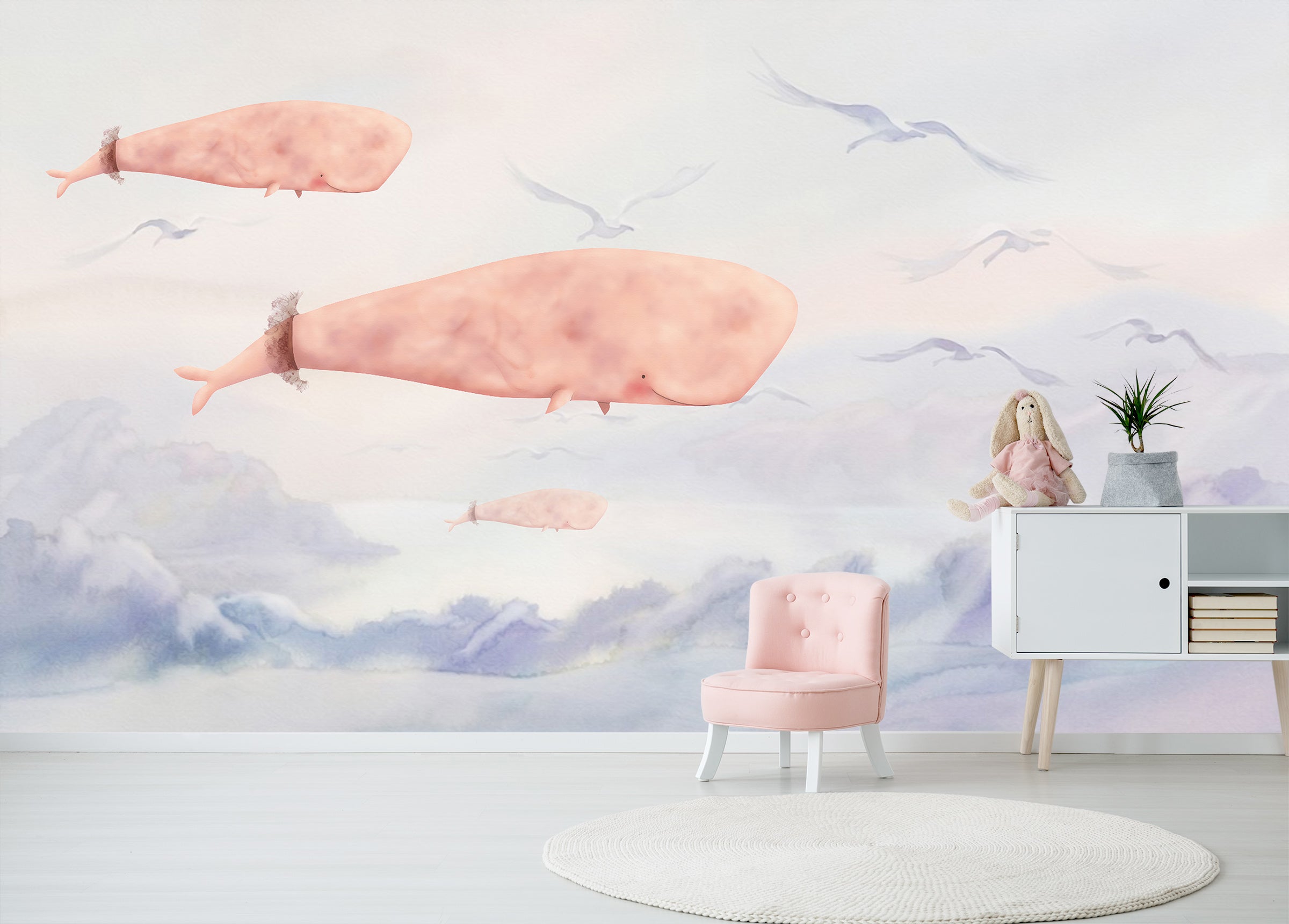 3D Pink Whale 1431 Wall Murals