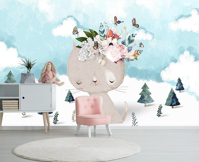 3D Cat Butterfly 229 Wallpaper AJ Wallpaper