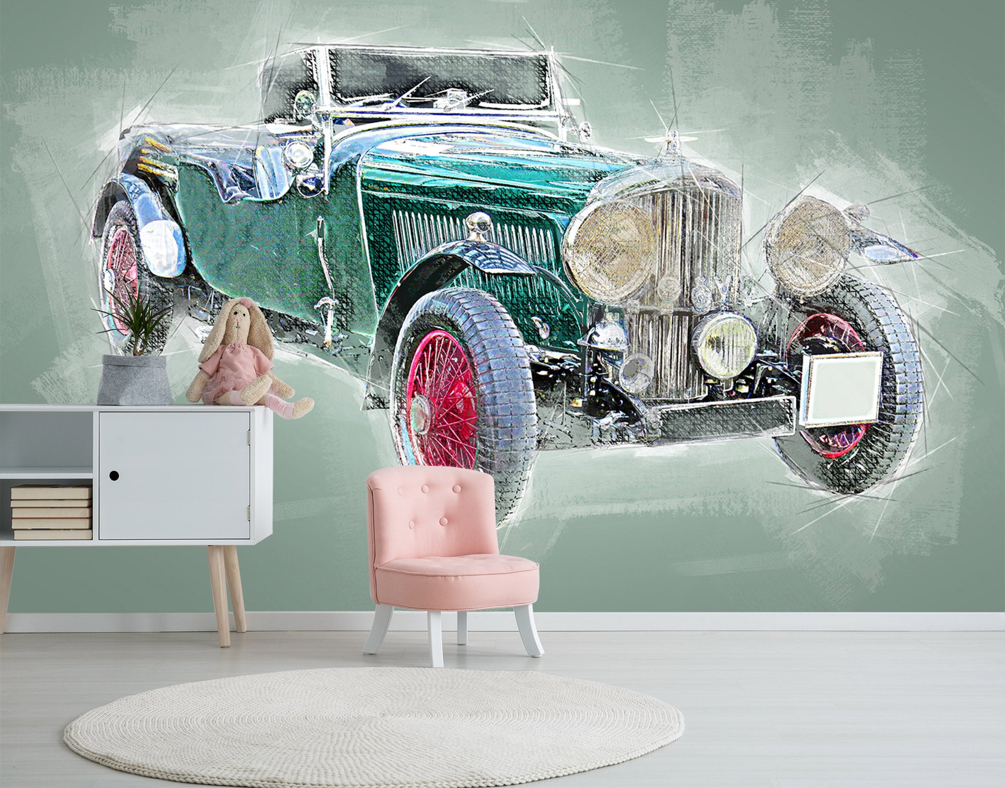 3D Blue Vehicle 200 Vehicle Wall Murals