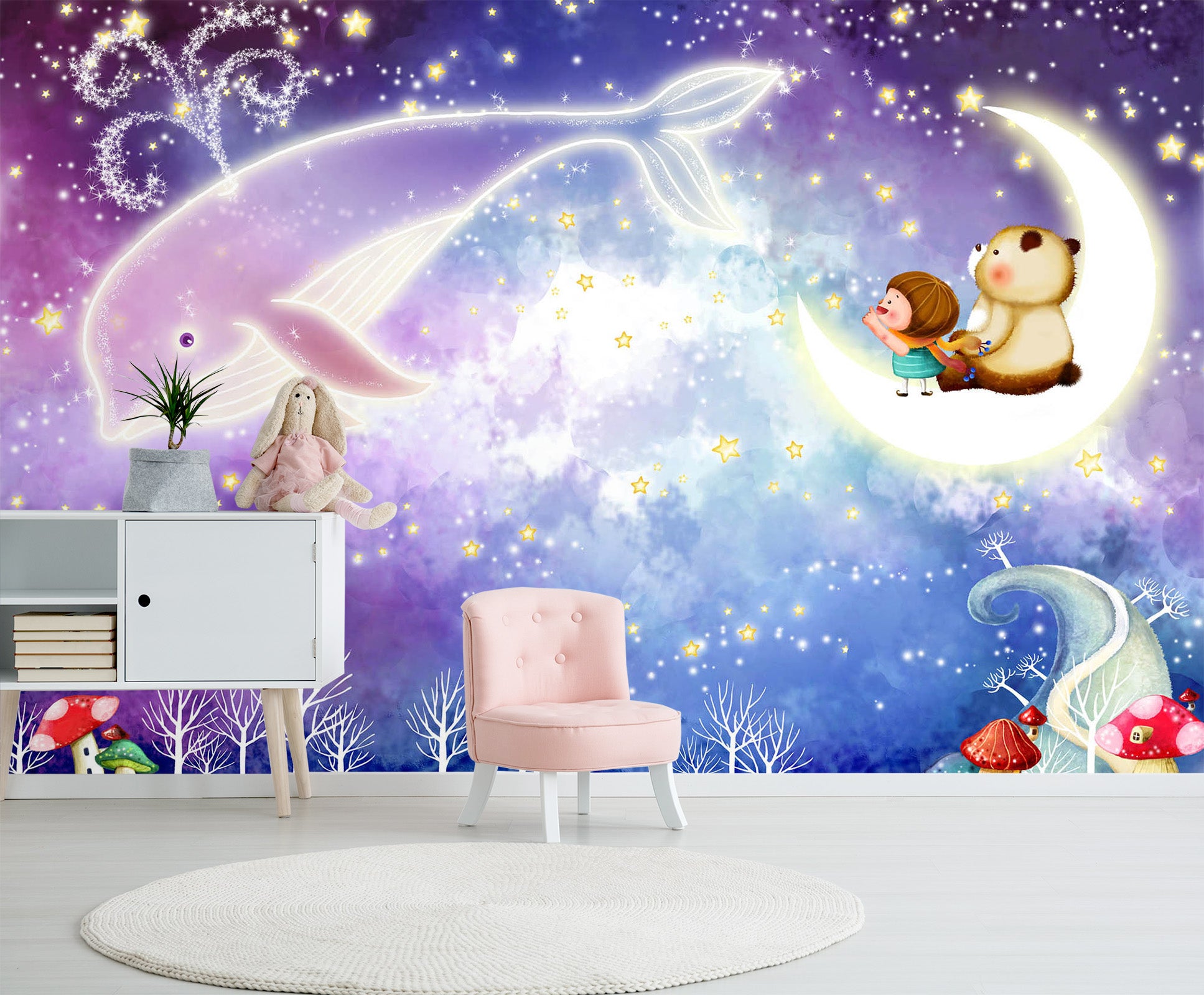 3D Moon Dolphin 1722 Wall Murals