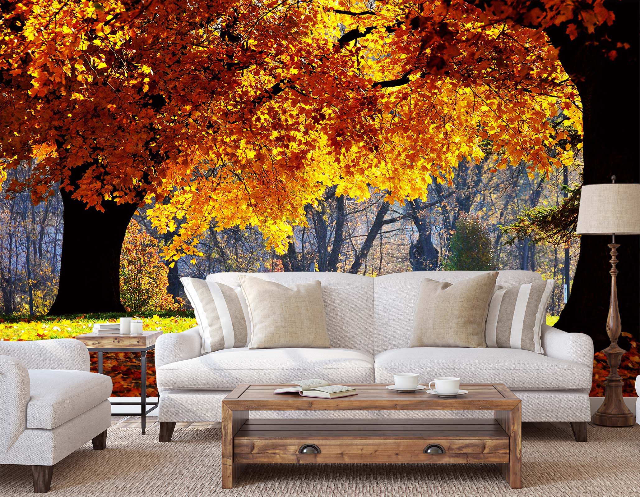 3D Woods Red Autumn 025 Wall Murals