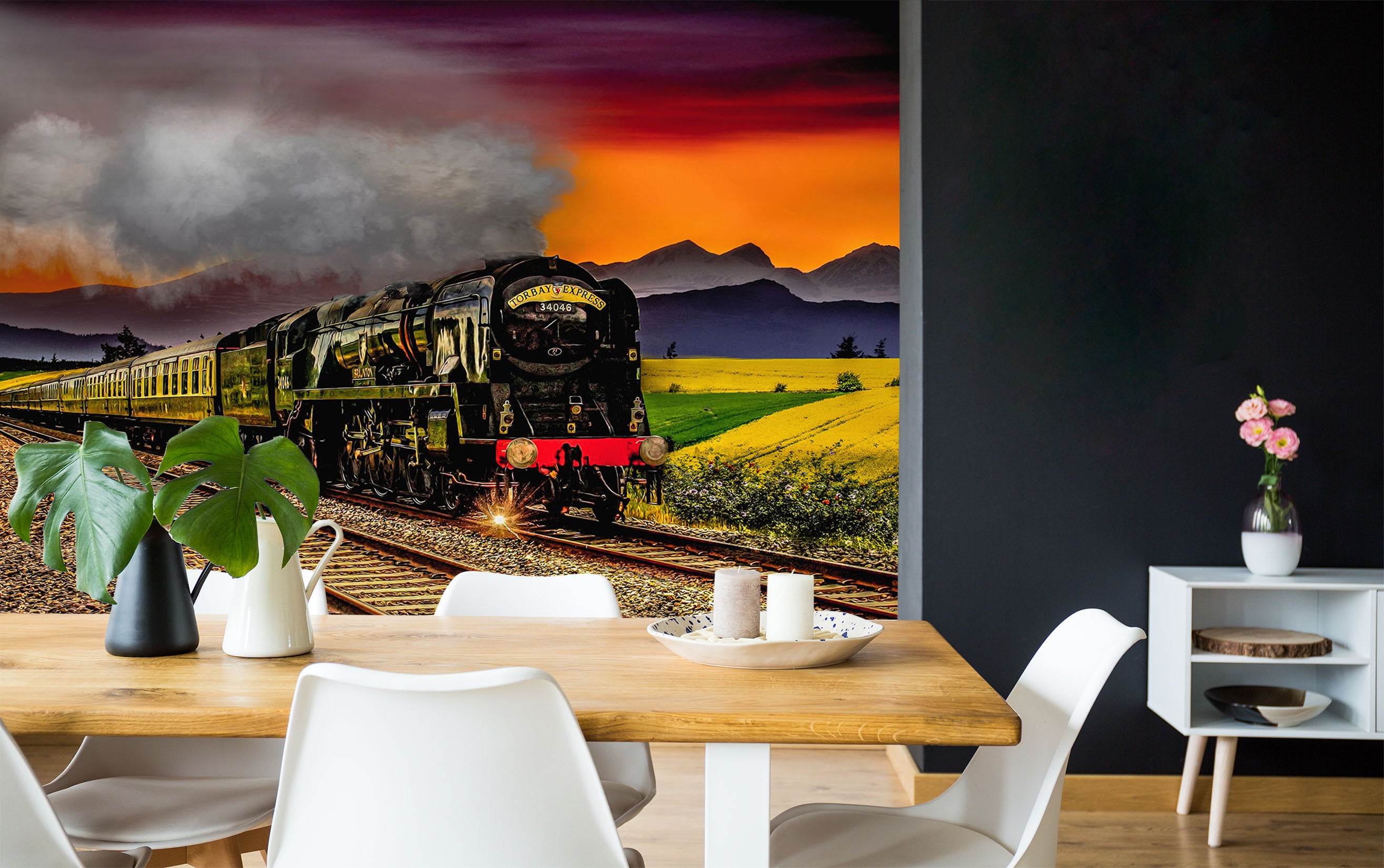 3D Wheat Field Train 273 Vehicle Wall Murals