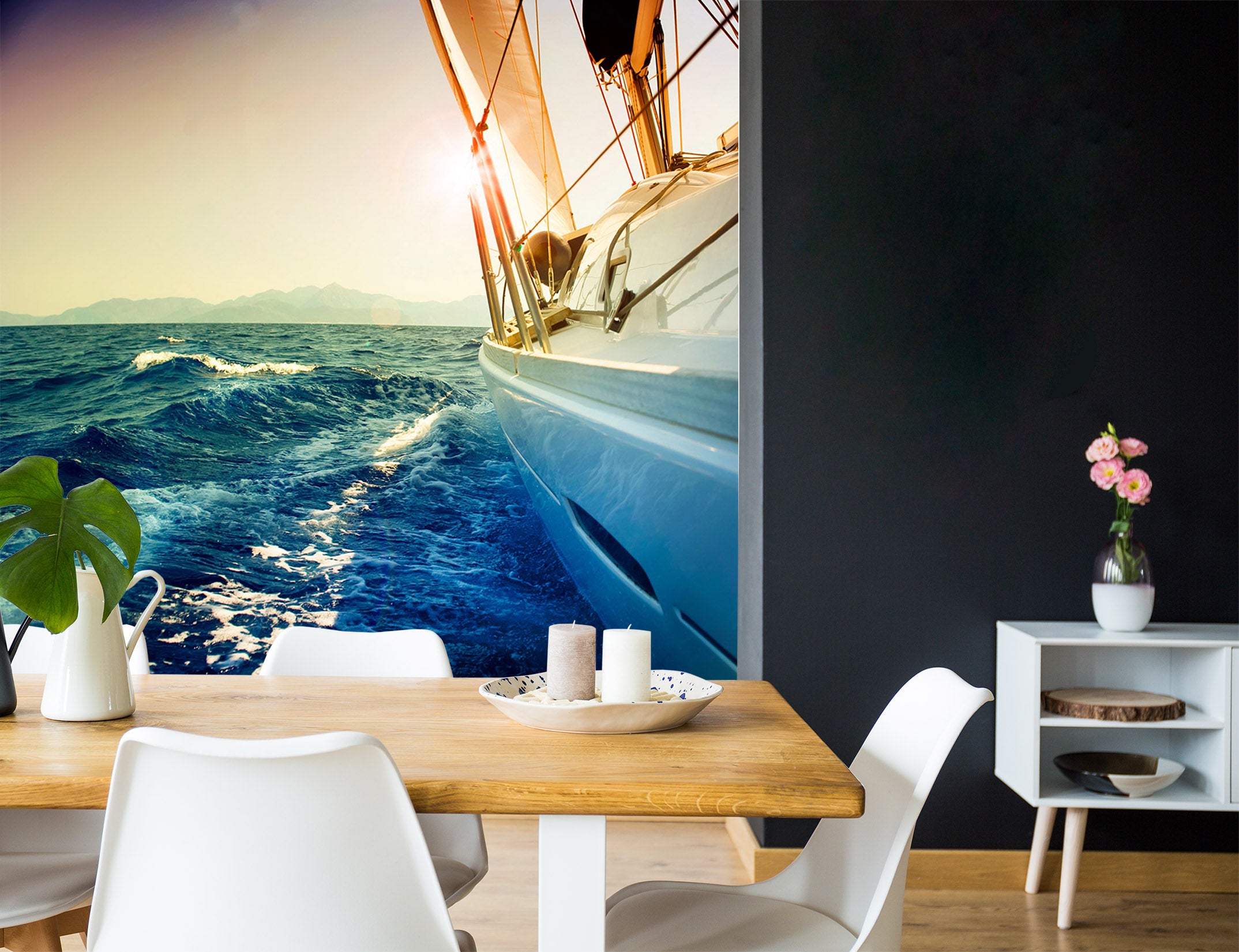 3D Sunset Yacht Sea 409 Vehicle Wall Murals
