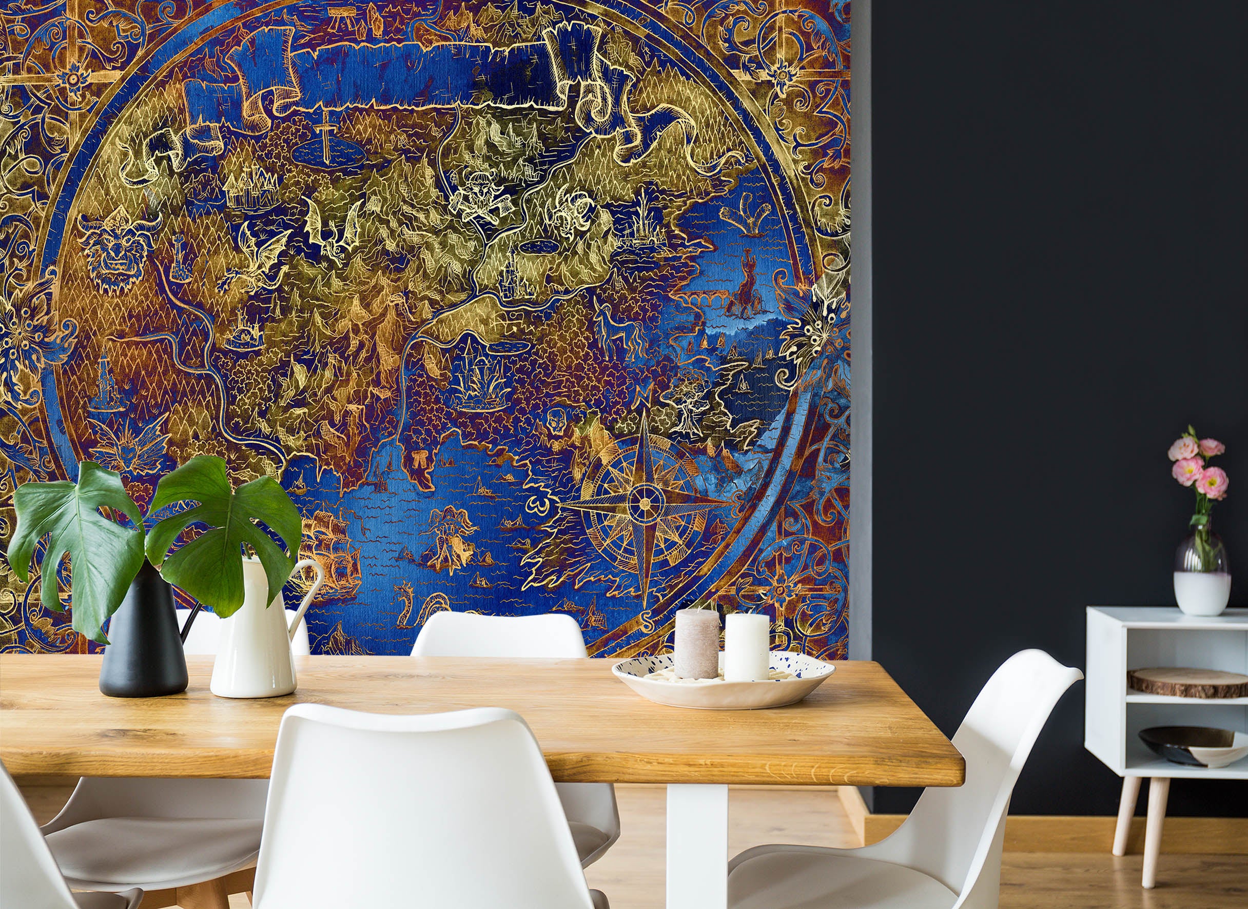 3D Gold Pattern 2151 World Map Wall Murals