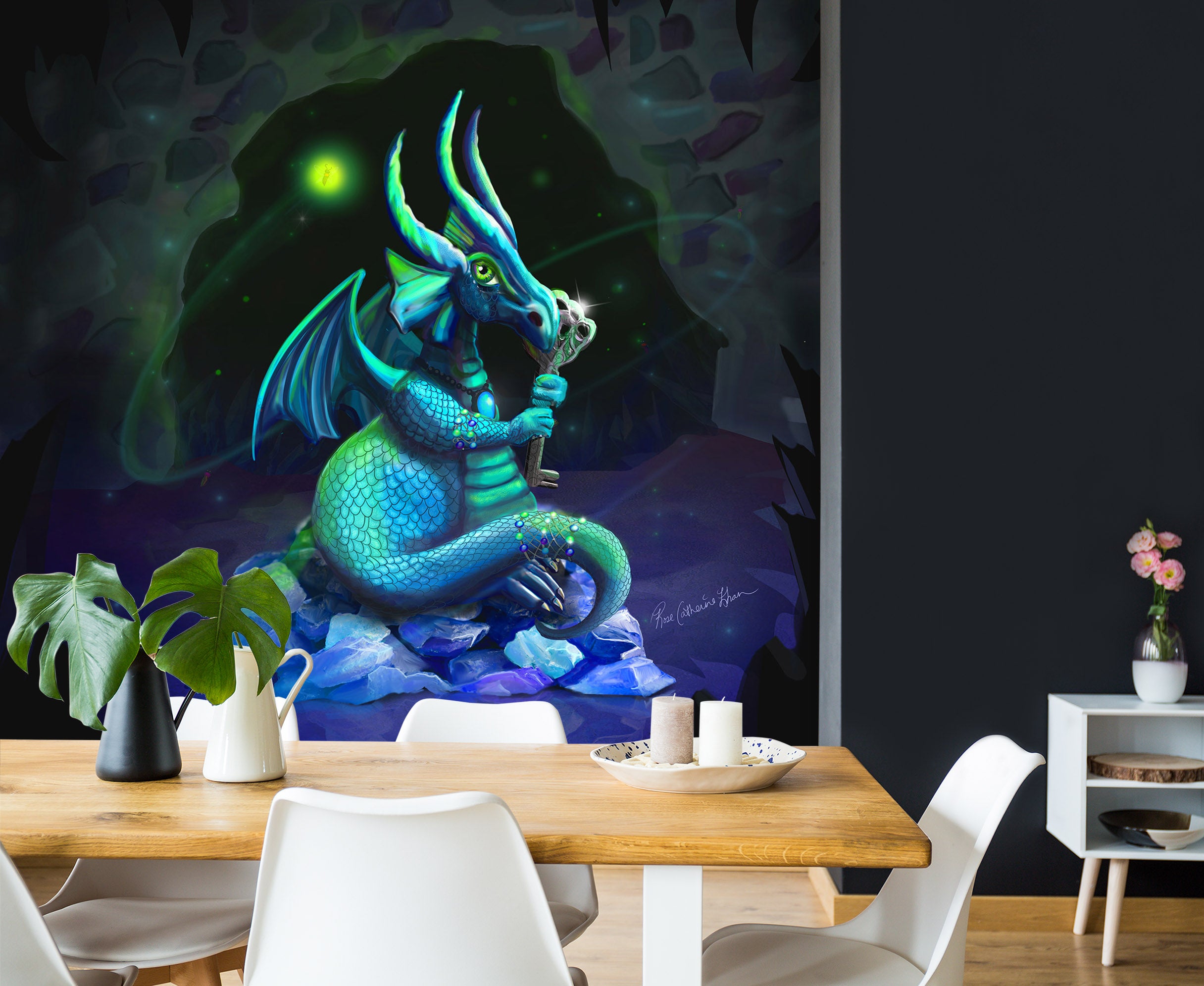 3D Cave Dragon 1402 Rose Catherine Khan Wall Mural Wall Murals