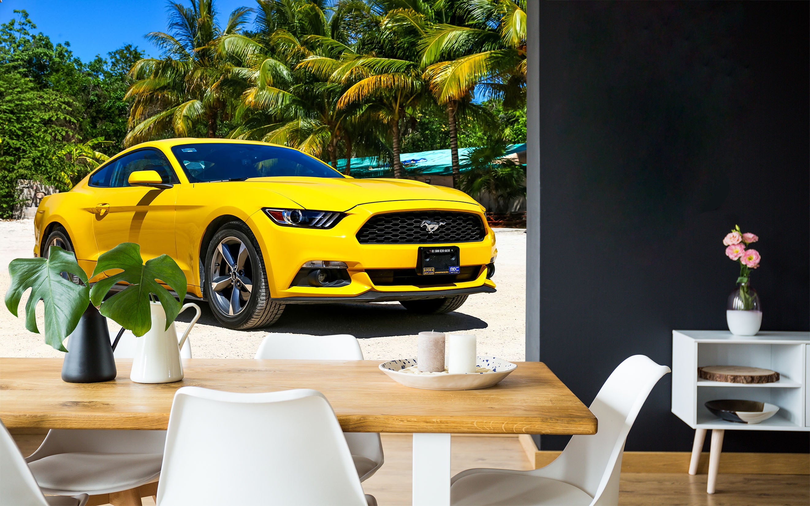 3D Beach Tree Car 356 Vehicle Wall Murals