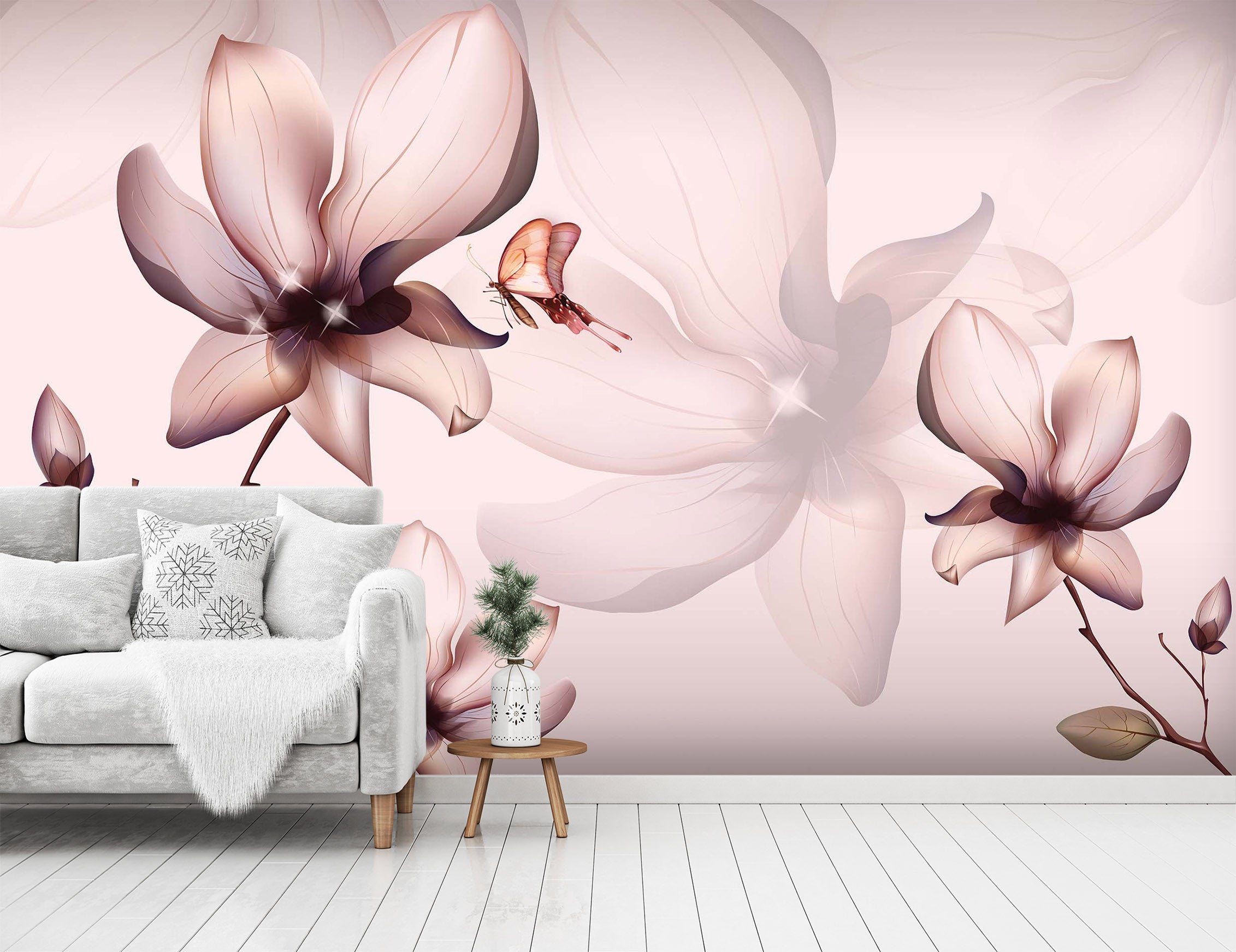 3D Pink Flowers 1490 Wall Murals