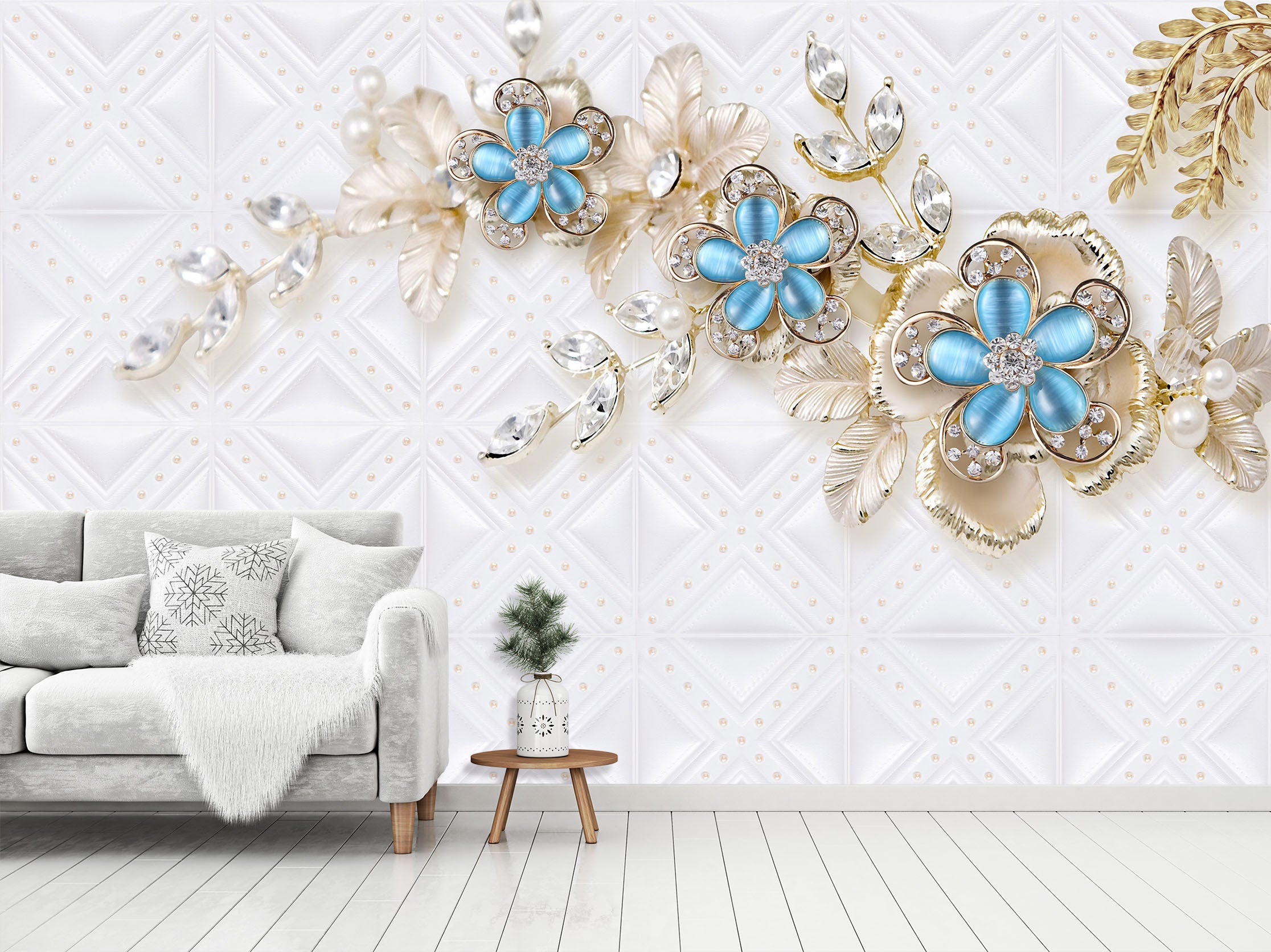3D Golden Flowers 1452 Wall Murals