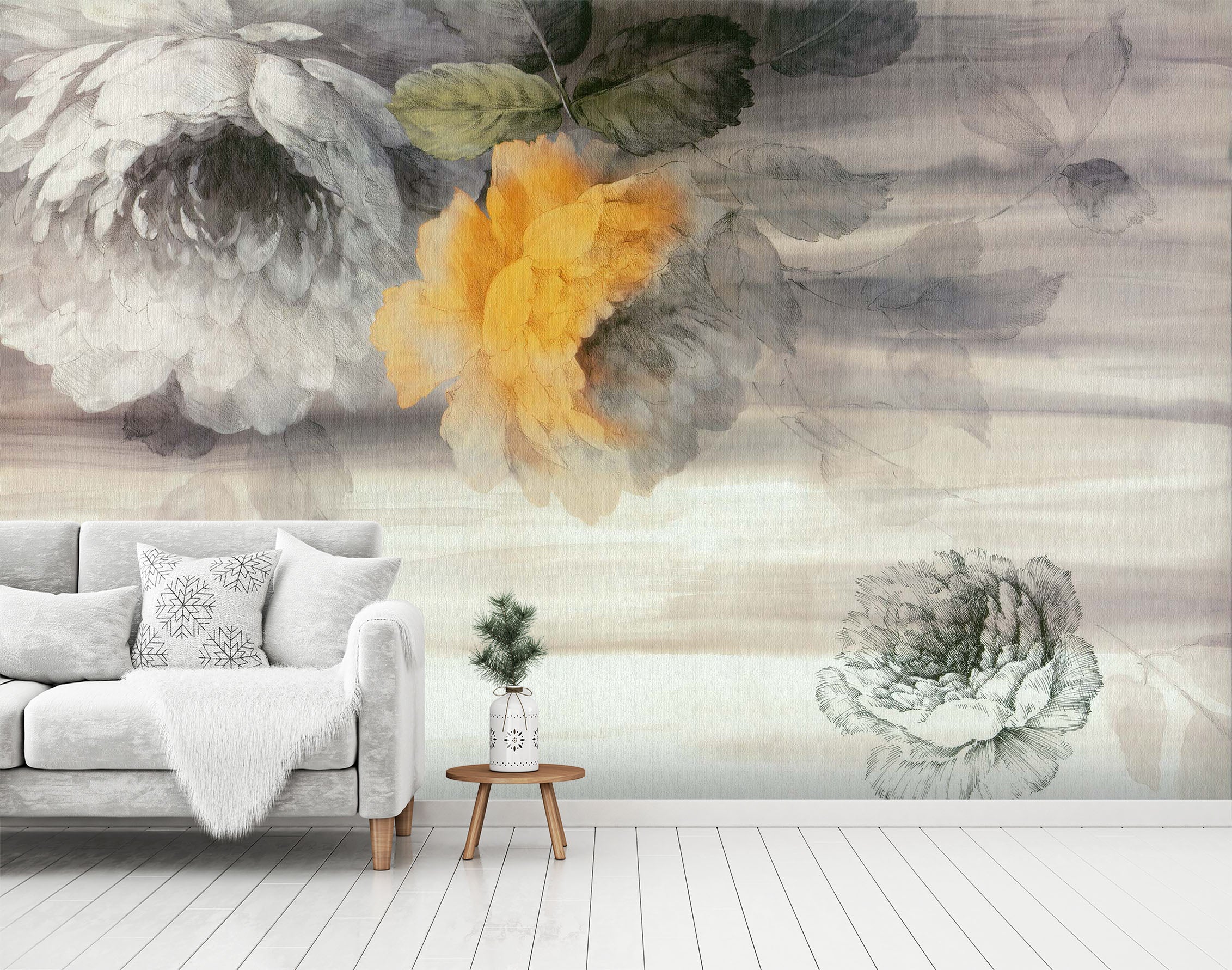 3D Hand Drawn Flowers 1485 Wall Murals