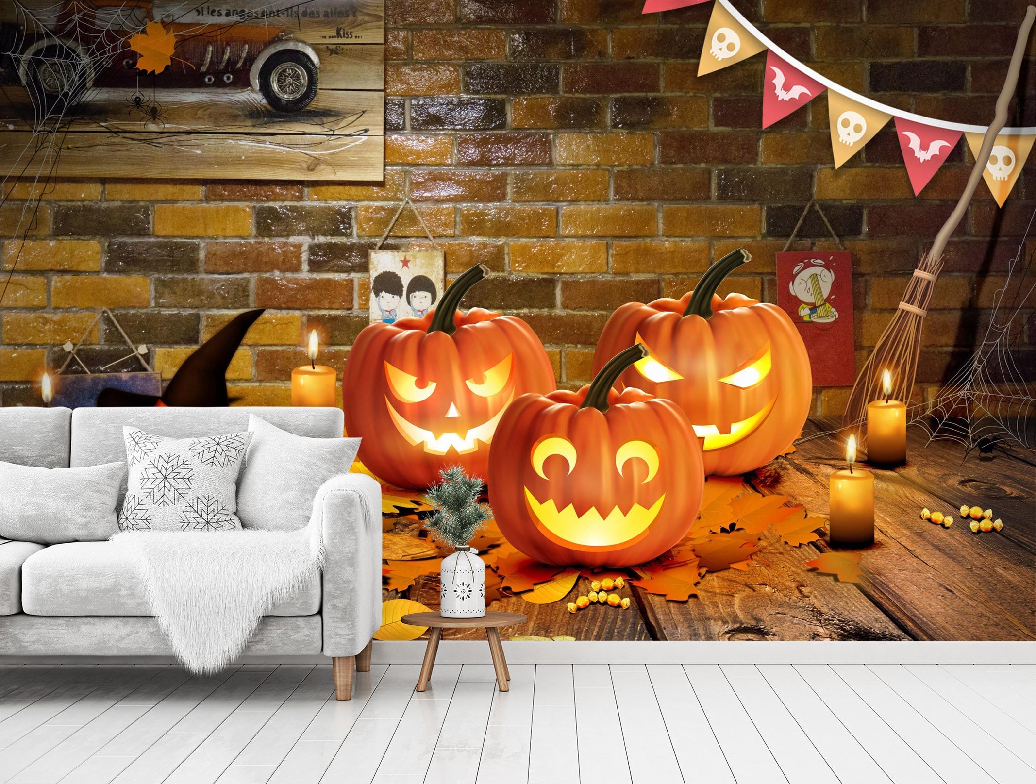 3D Maple Leaf Pumpkin 1001 Halloween Wall Murals Wallpaper AJ Wallpaper 2