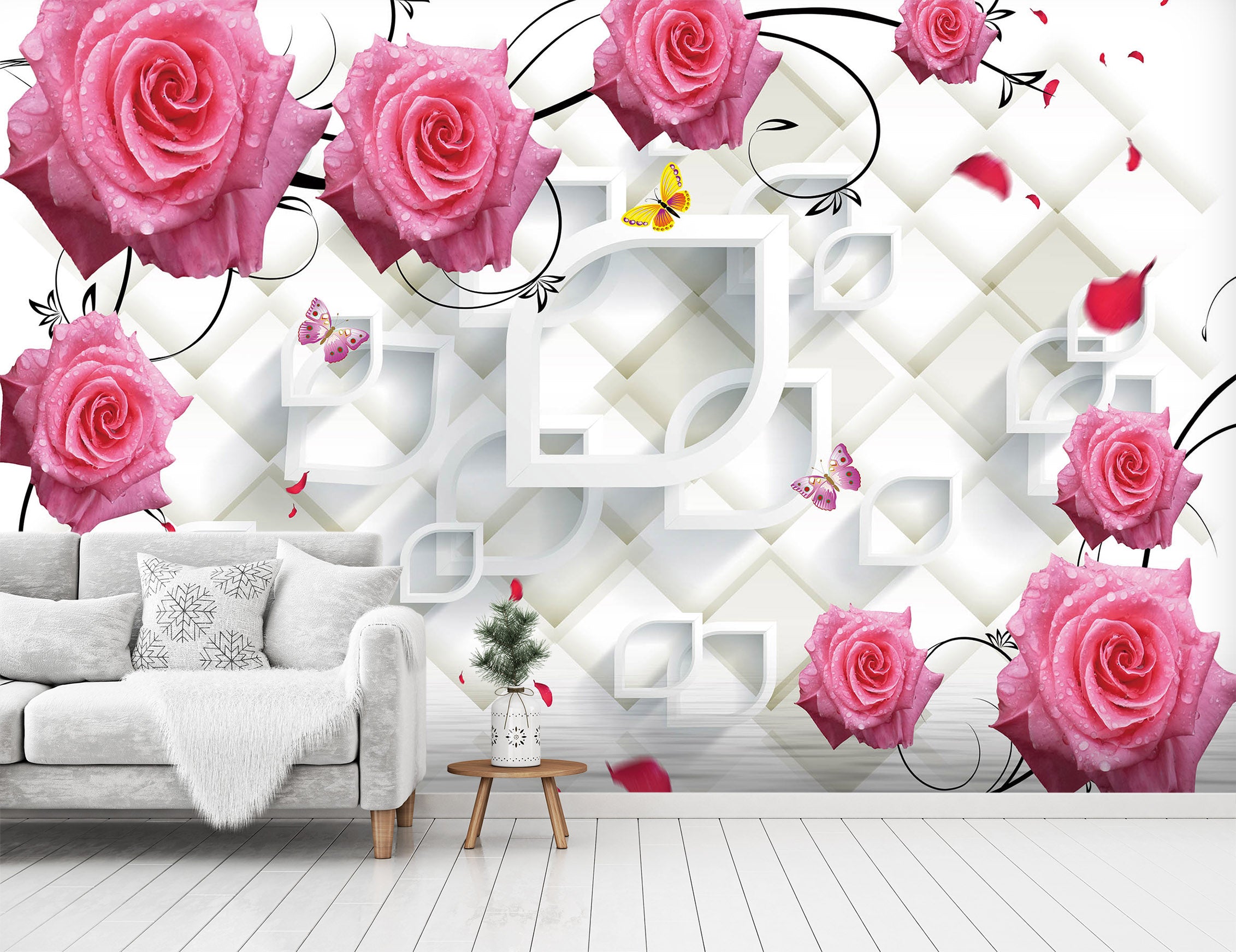 3D Pink Rose 1427 Wall Murals