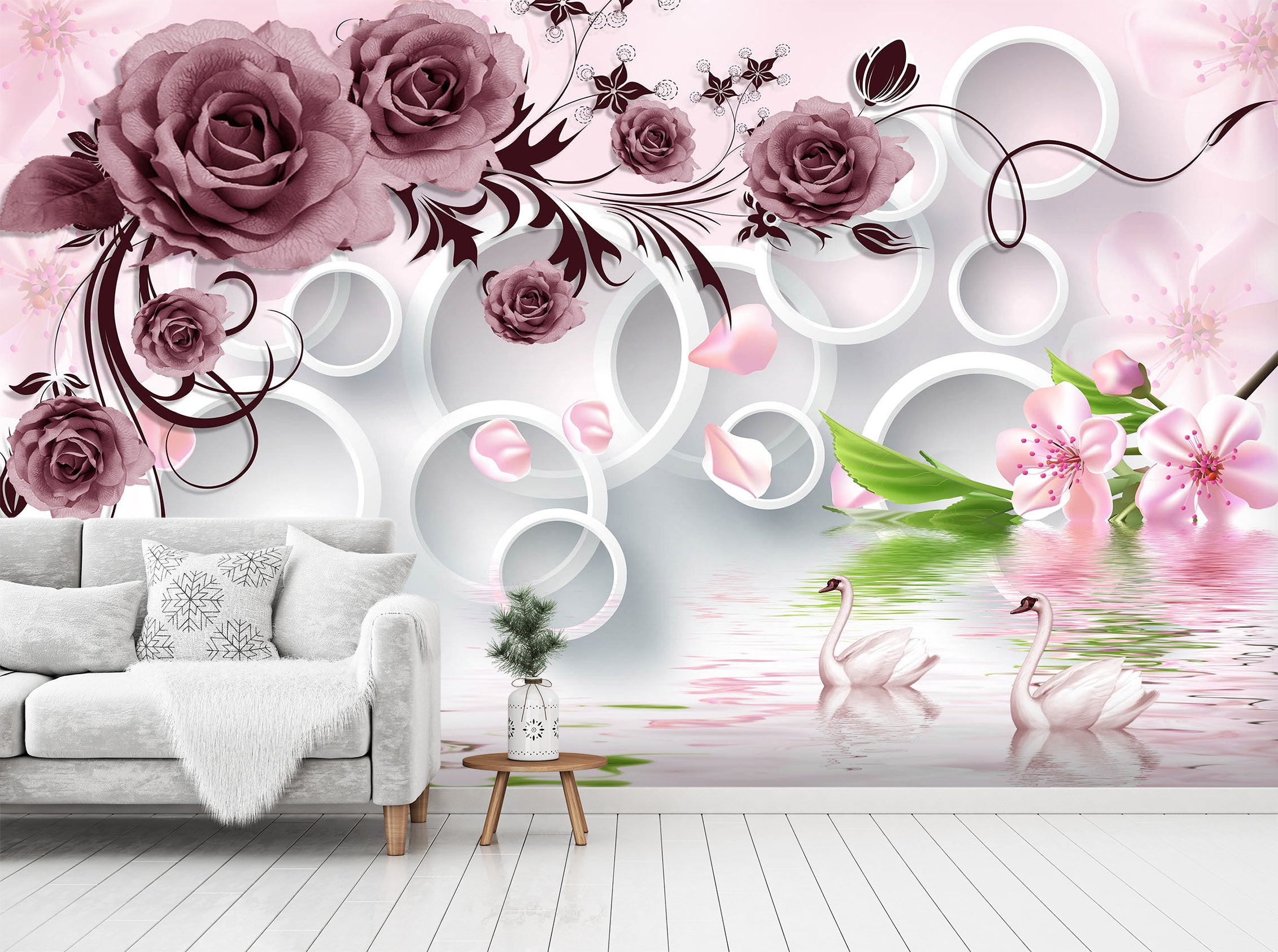 3D Rose Swan 1474 Wall Murals