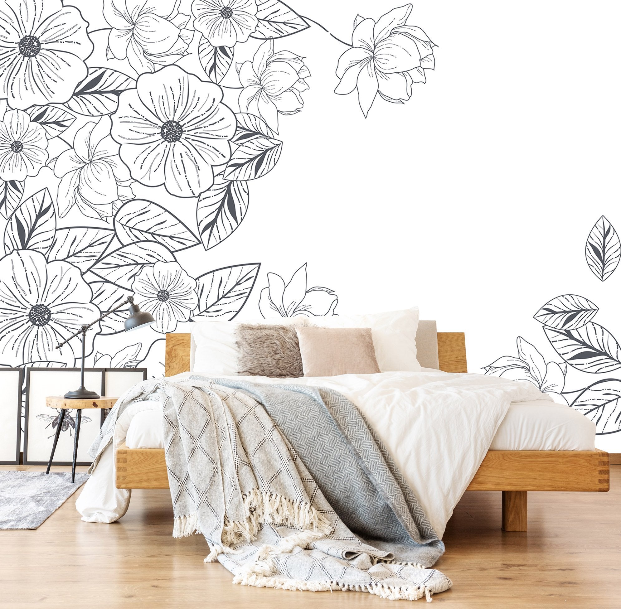 3D Black Line Flowers 019 Wallpaper AJ Wallpaper