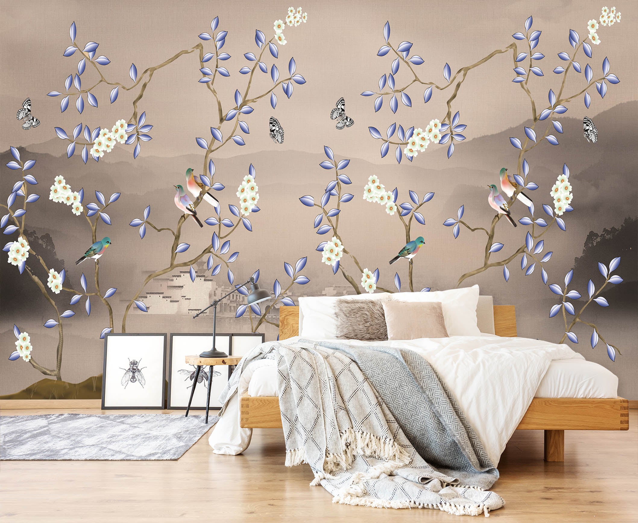 3D Flower Bird 1454 Wall Murals