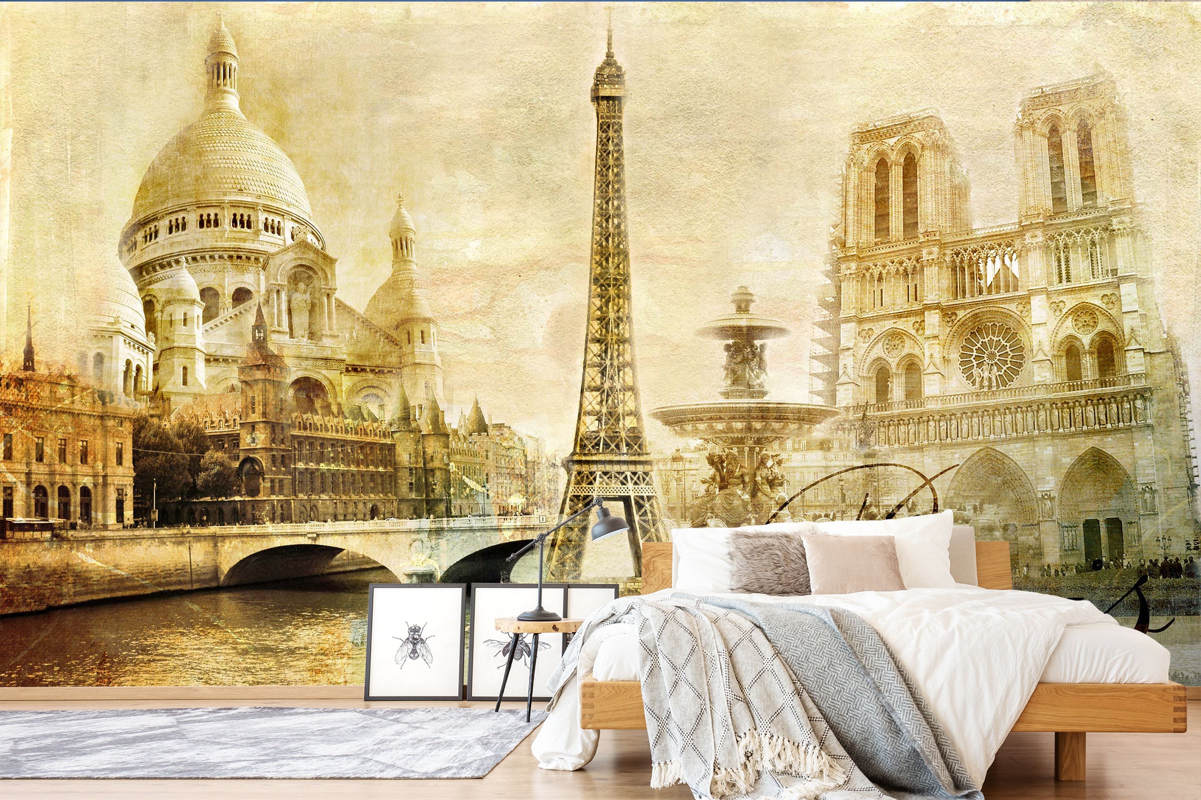 3D Yellow Retro Paris Tower 054 Wall Murals